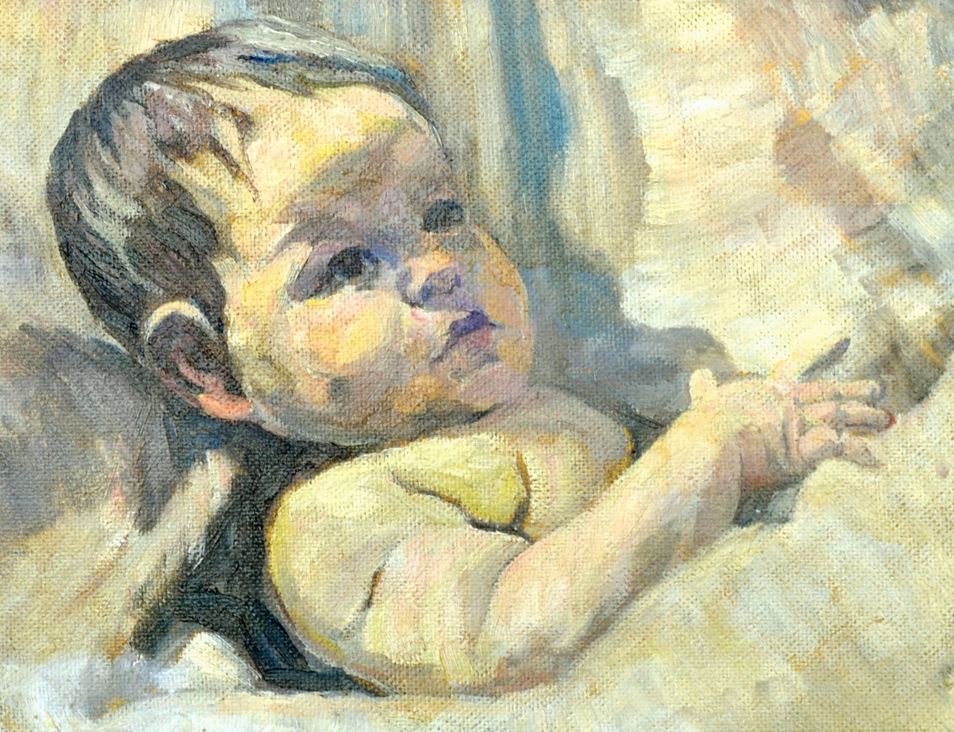 Early 20th Century Portrait of a Baby - American Impressionist Painting by Unknown