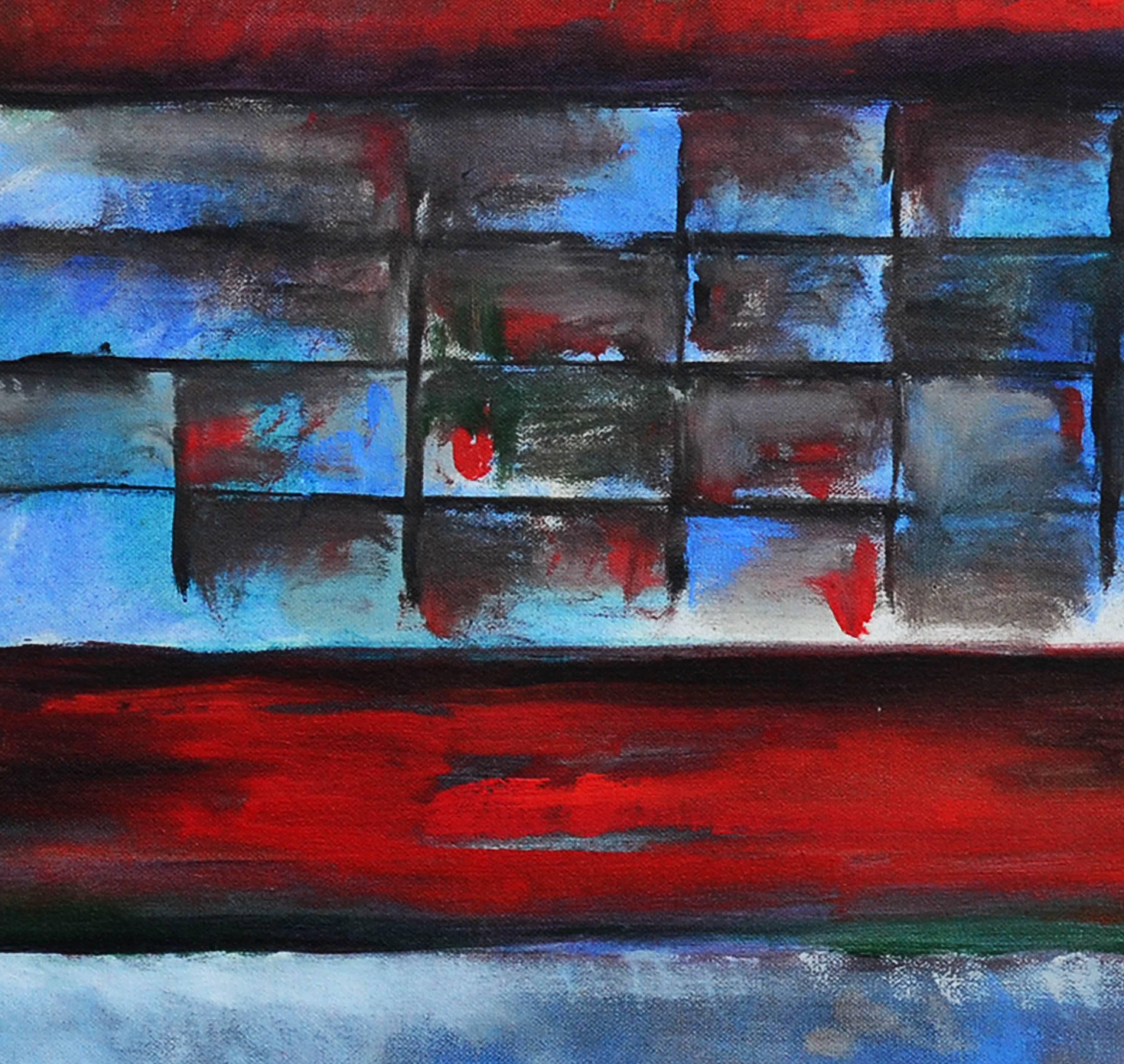 Red and Blue Modern Abstract  - Black Abstract Painting by Heidi Hybl
