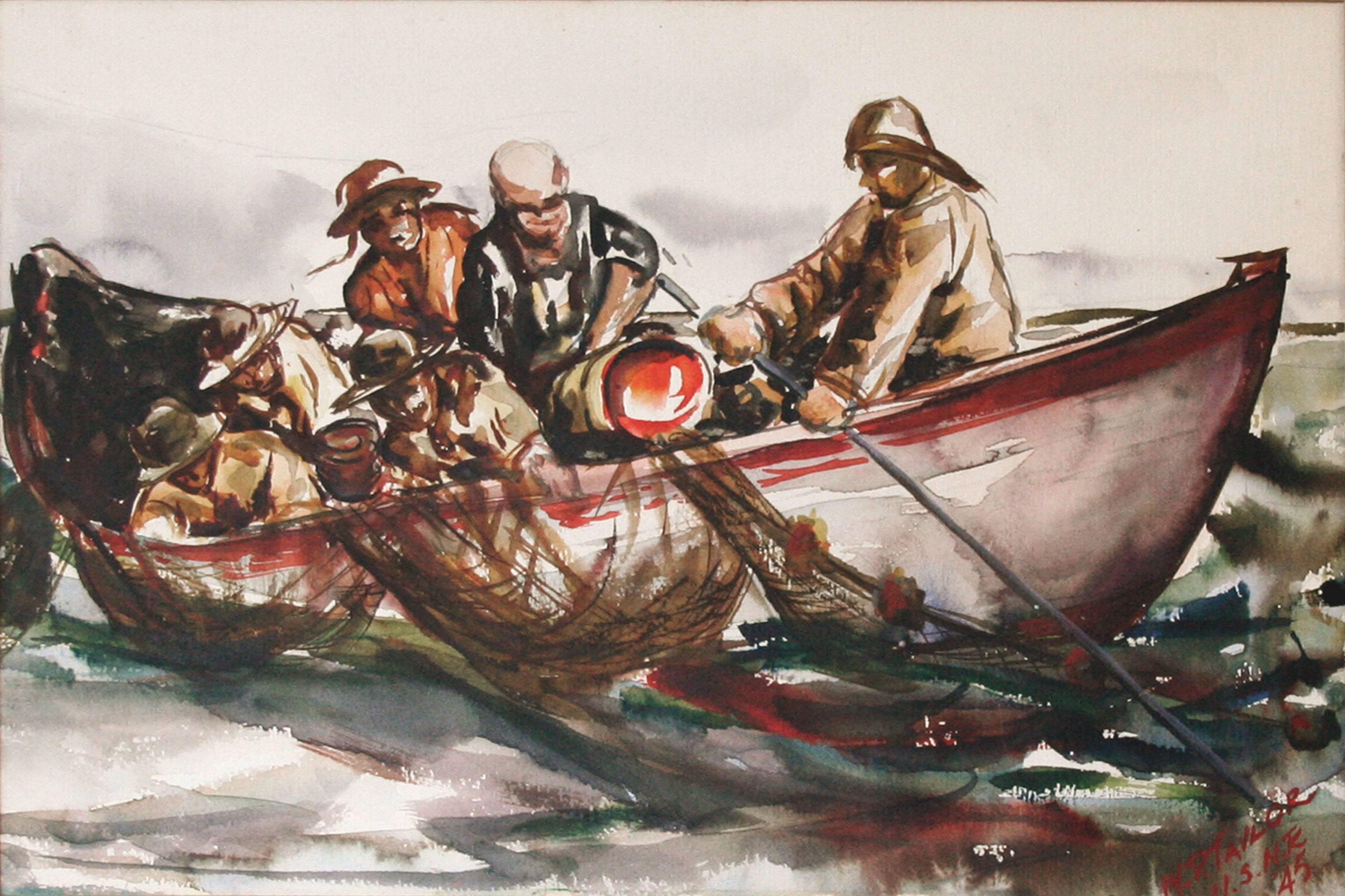 1940s Netting the Catch  - Art by Walter P. Taylor