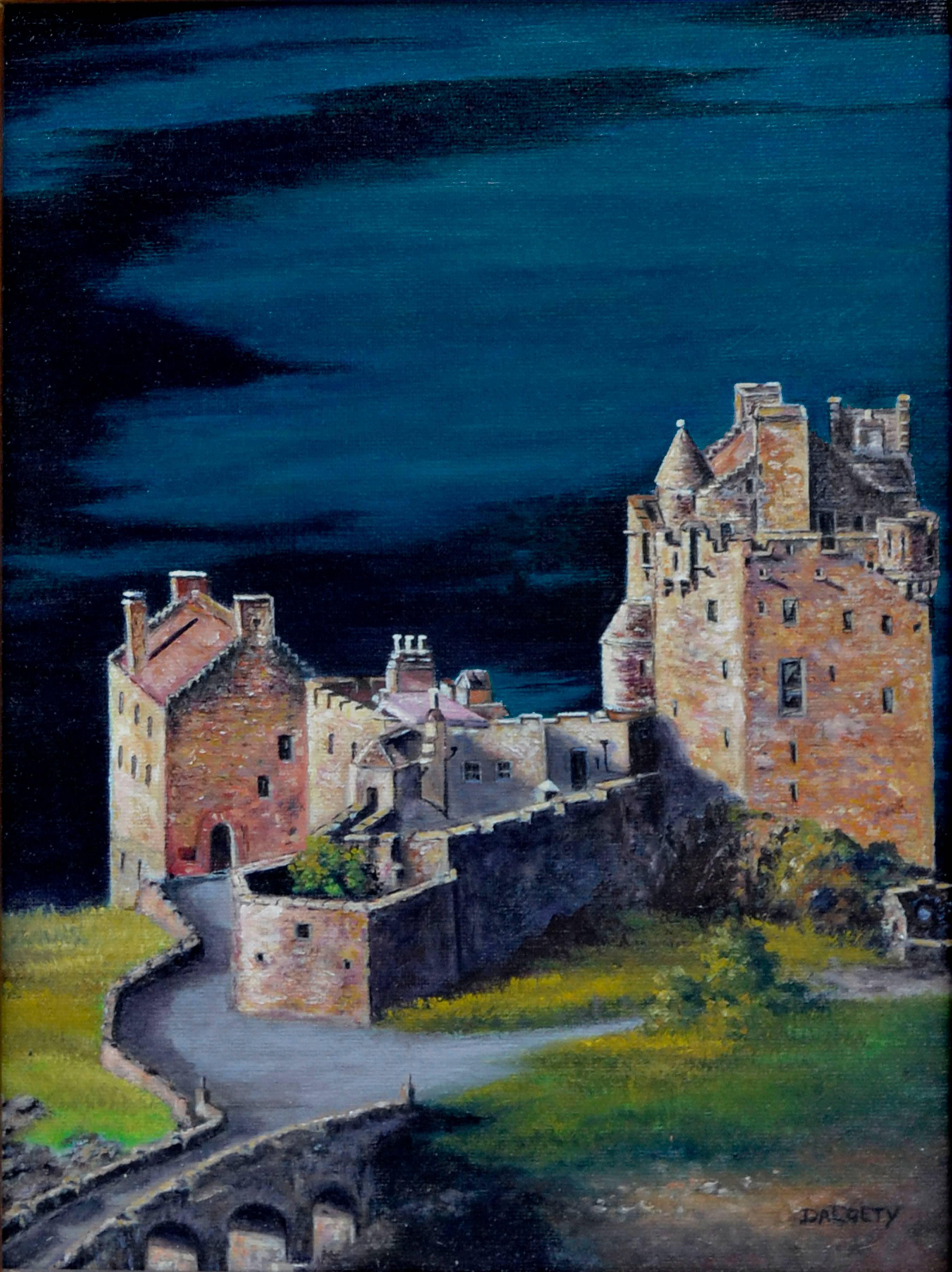 Eilean Doran Castle - Nocturnal Landscape  - Painting by David Dalgety