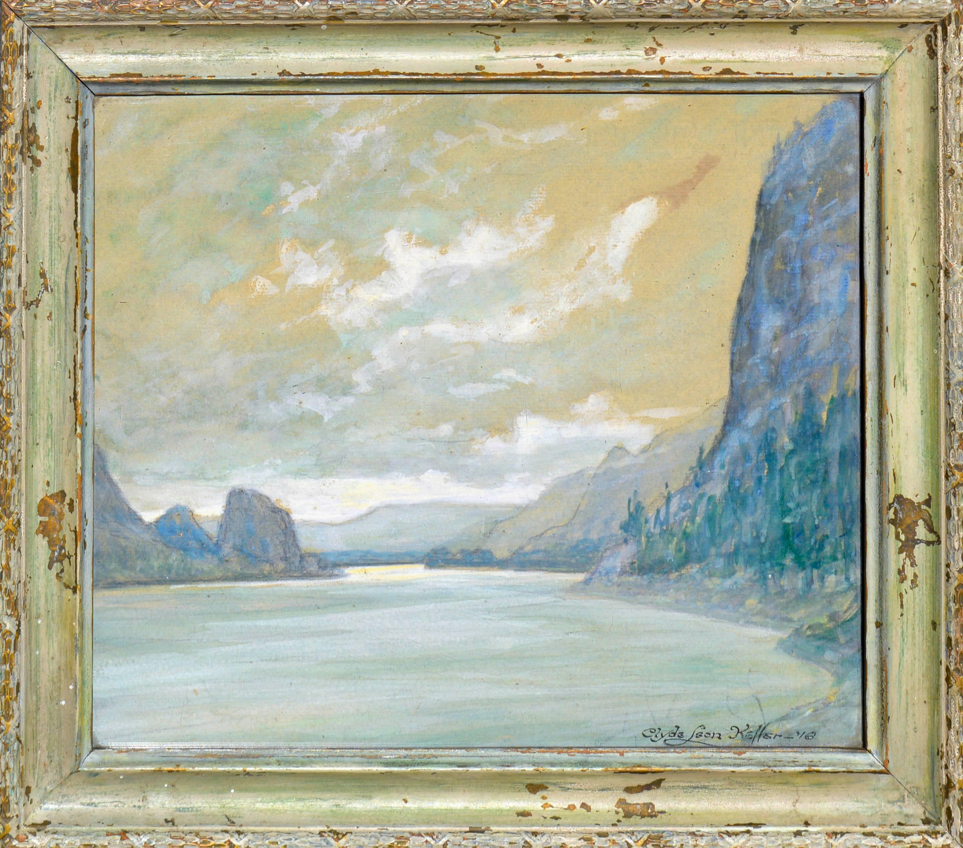 Clyde Leon Keller Landscape Painting -  Columbia River Gorge East of Troutdale Oregon