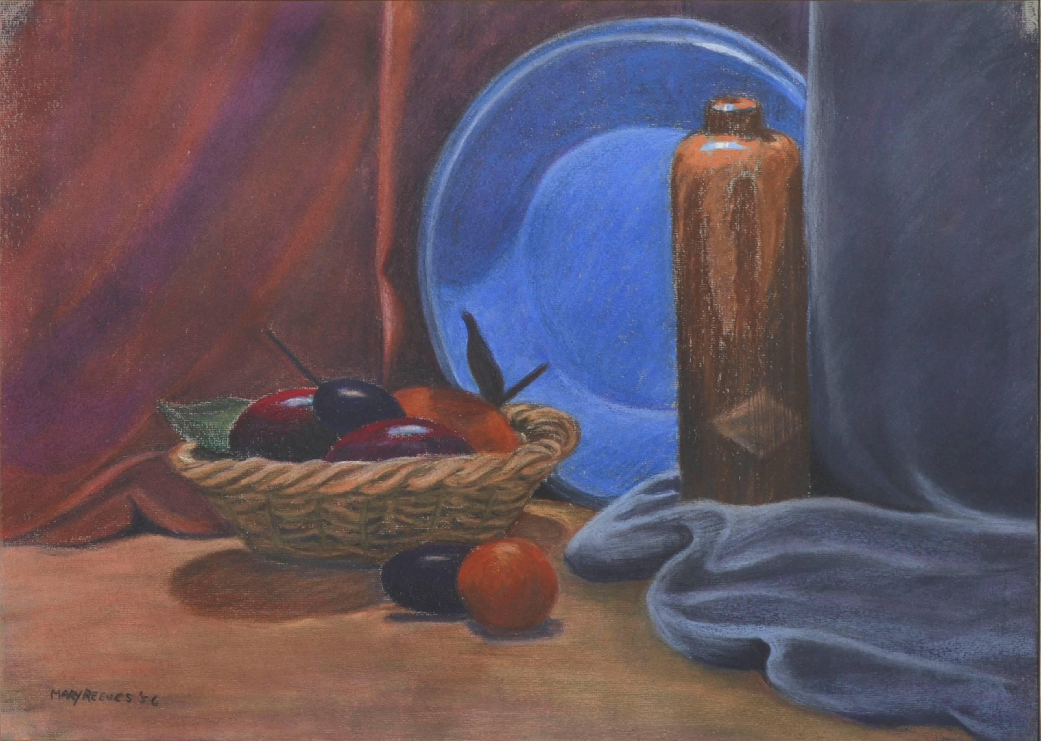 Panier à fruits moderne du milieu du siècle avec assiette - Nature morte - Art de Mary Reeves