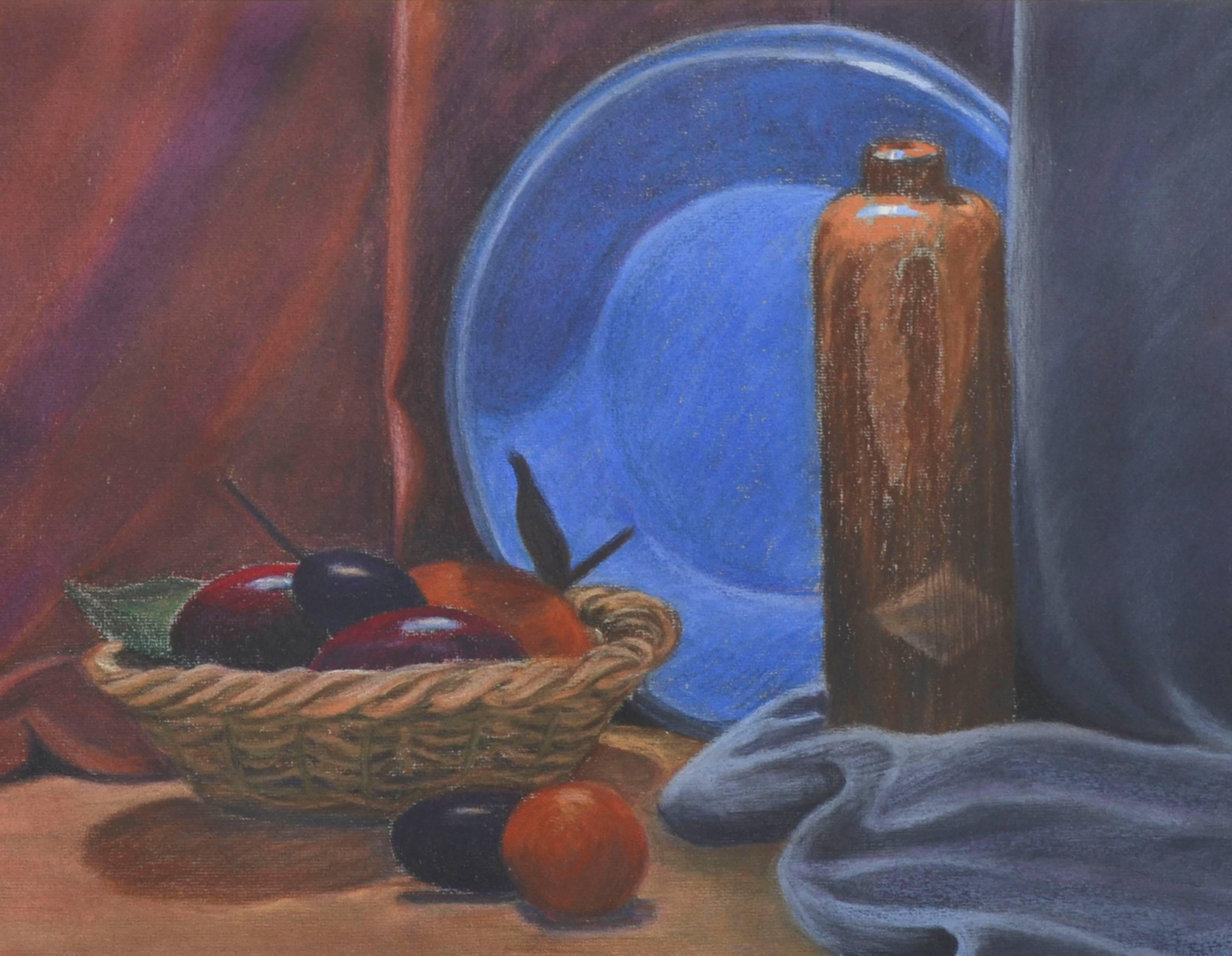 Moderner Obstkorb mit Teller und Stillleben aus der Mitte des Jahrhunderts (Amerikanischer Impressionismus), Art, von Mary Reeves