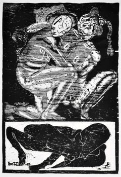 "Cópula Amarilla" - xilografía figurativa abstracta 3/10