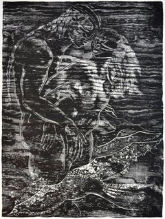 La pareja - xilografía figurativa abstracta