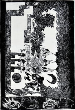 Cafe Serpientes - xilografia figurativa abstracta