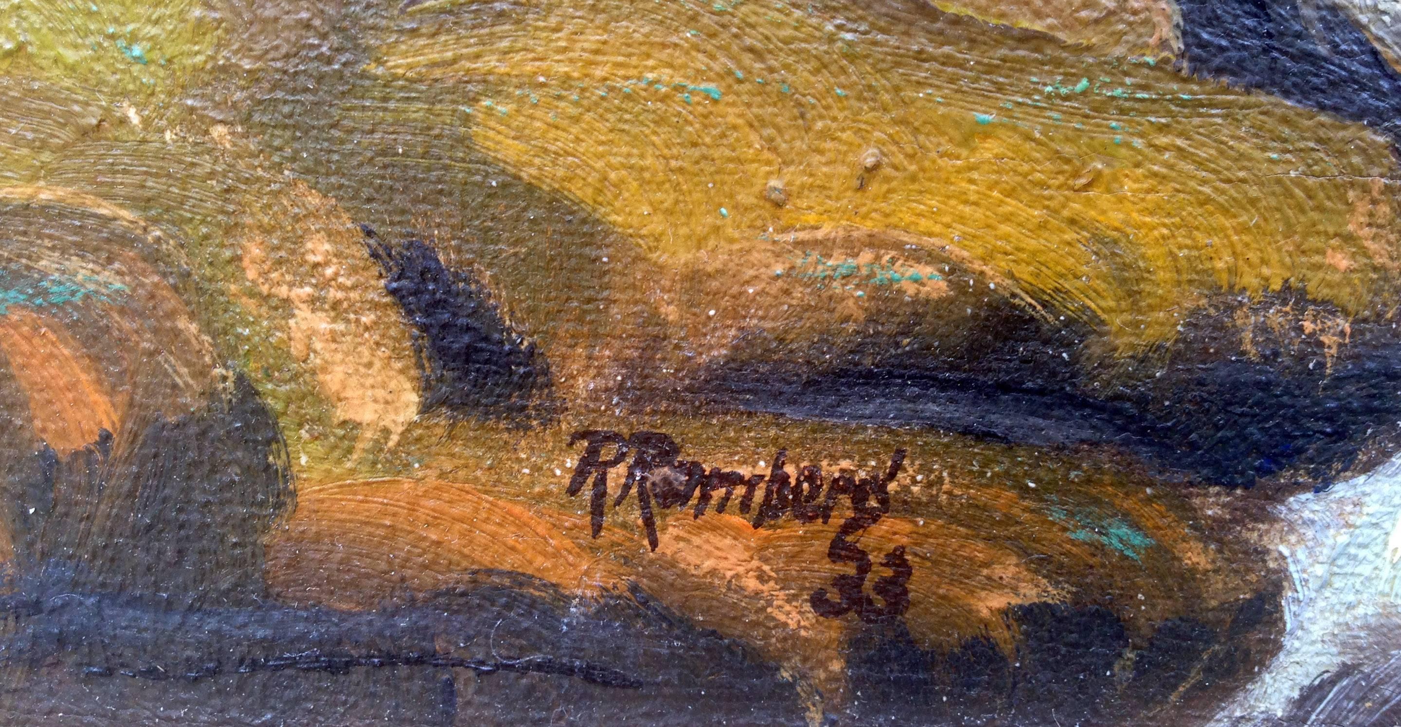 Paysage d'ours et d'aigle du début du XXe siècle  - Marron Landscape Painting par R. Ramberg