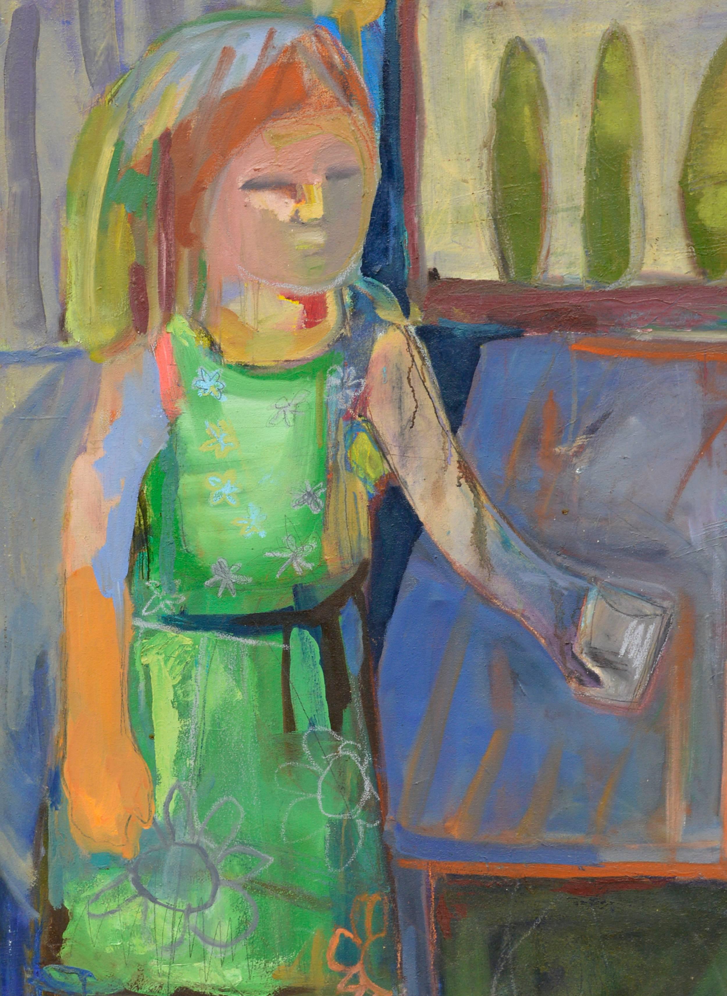 Girl With Glass Abstract Expressionism - Painting by Kristin Cohen