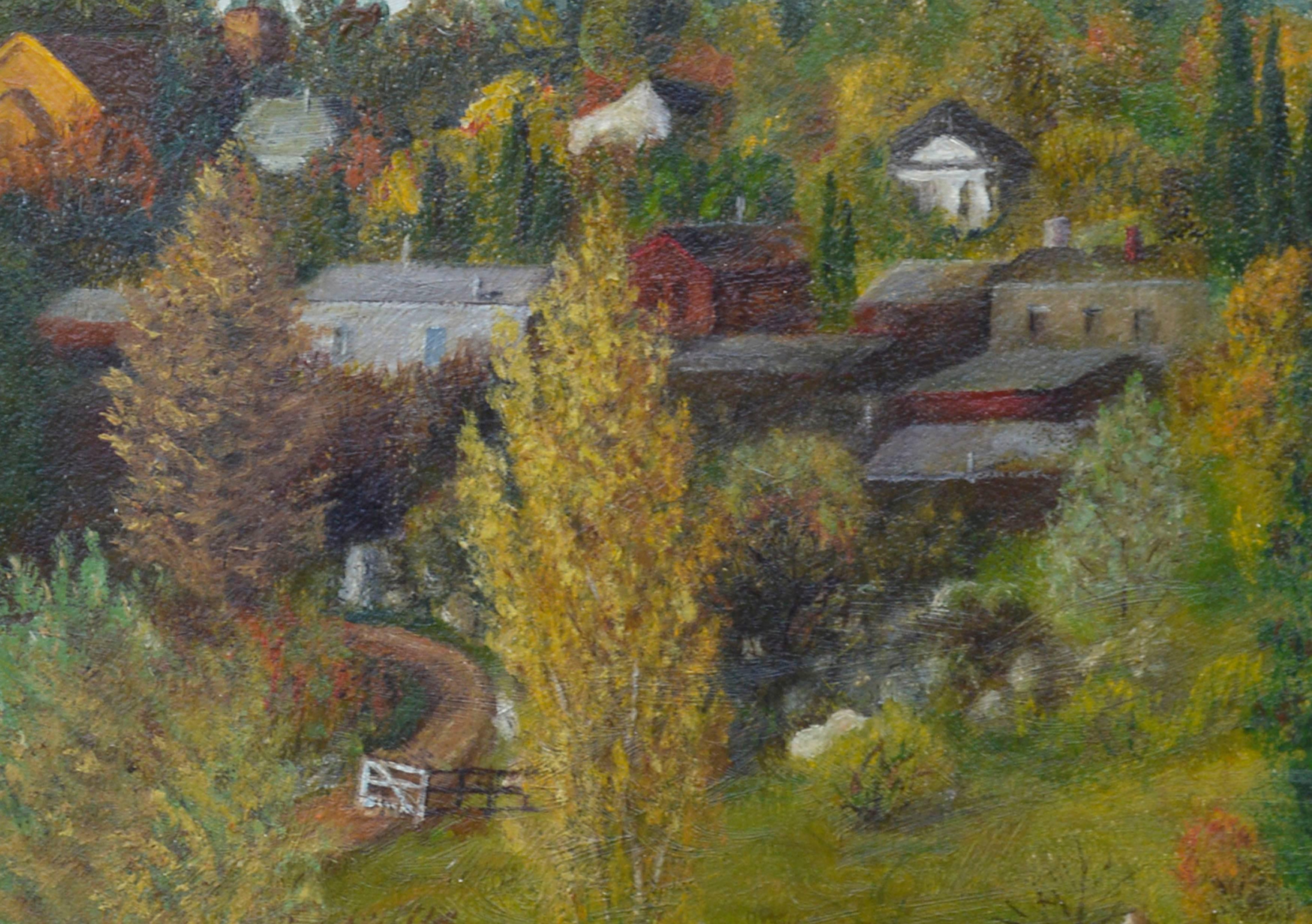 1940 Pequeño pueblo de Foothill - Painting Arte popular de Lura Eva Pursell