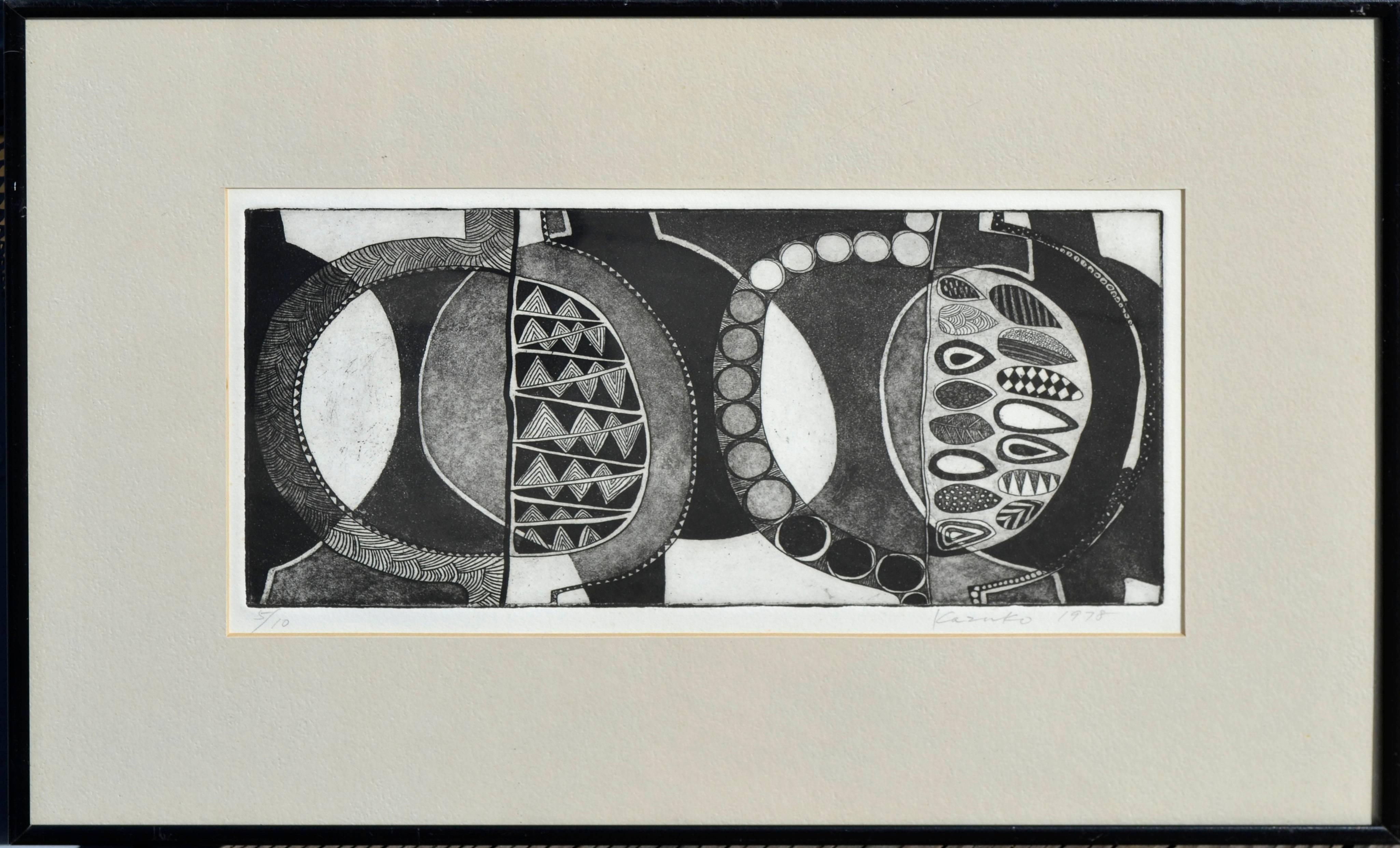Abstract Print Kazuko - Gravure abstraite à motifs géométriques de feuilles, 5/10