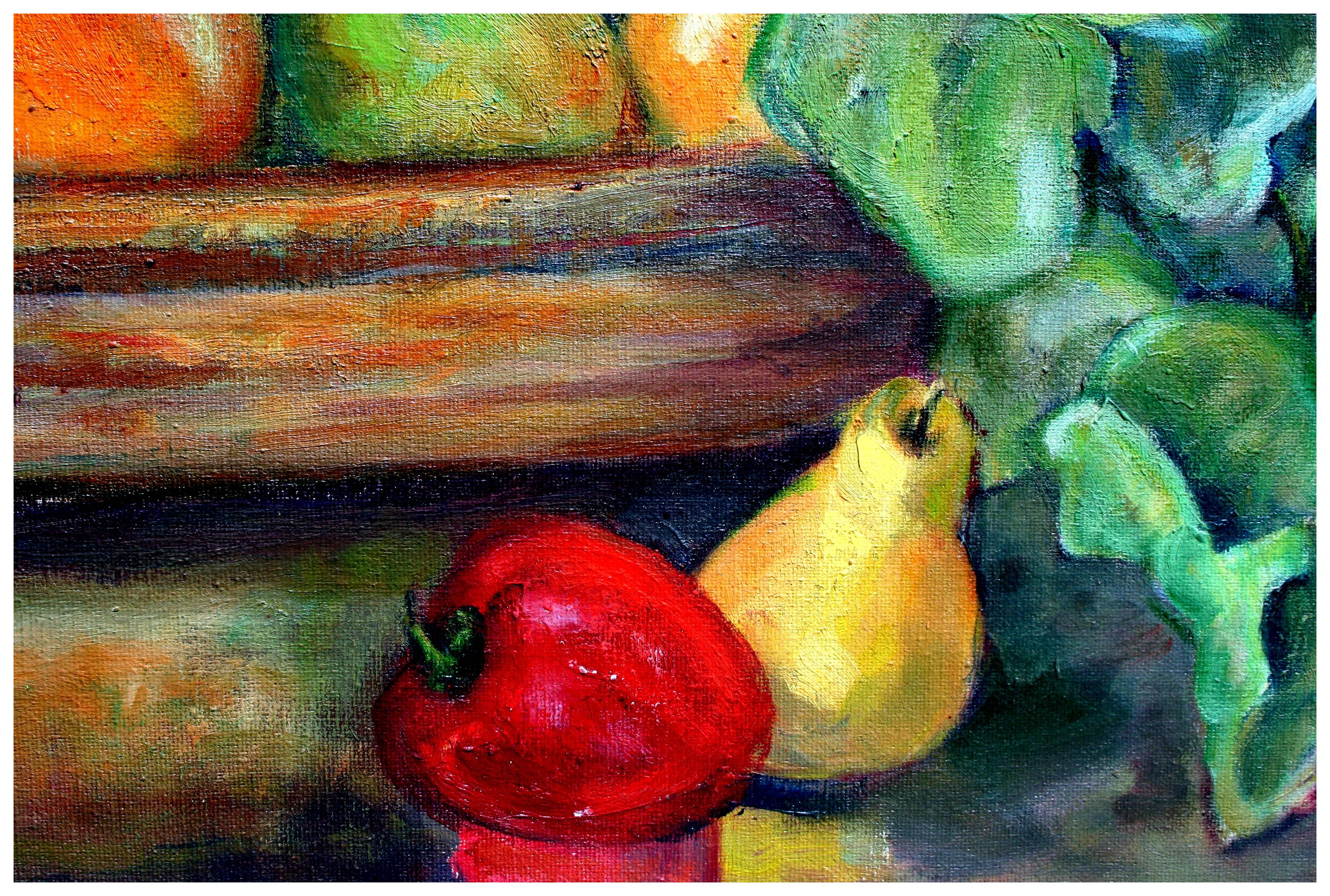 still life with peaches and pears