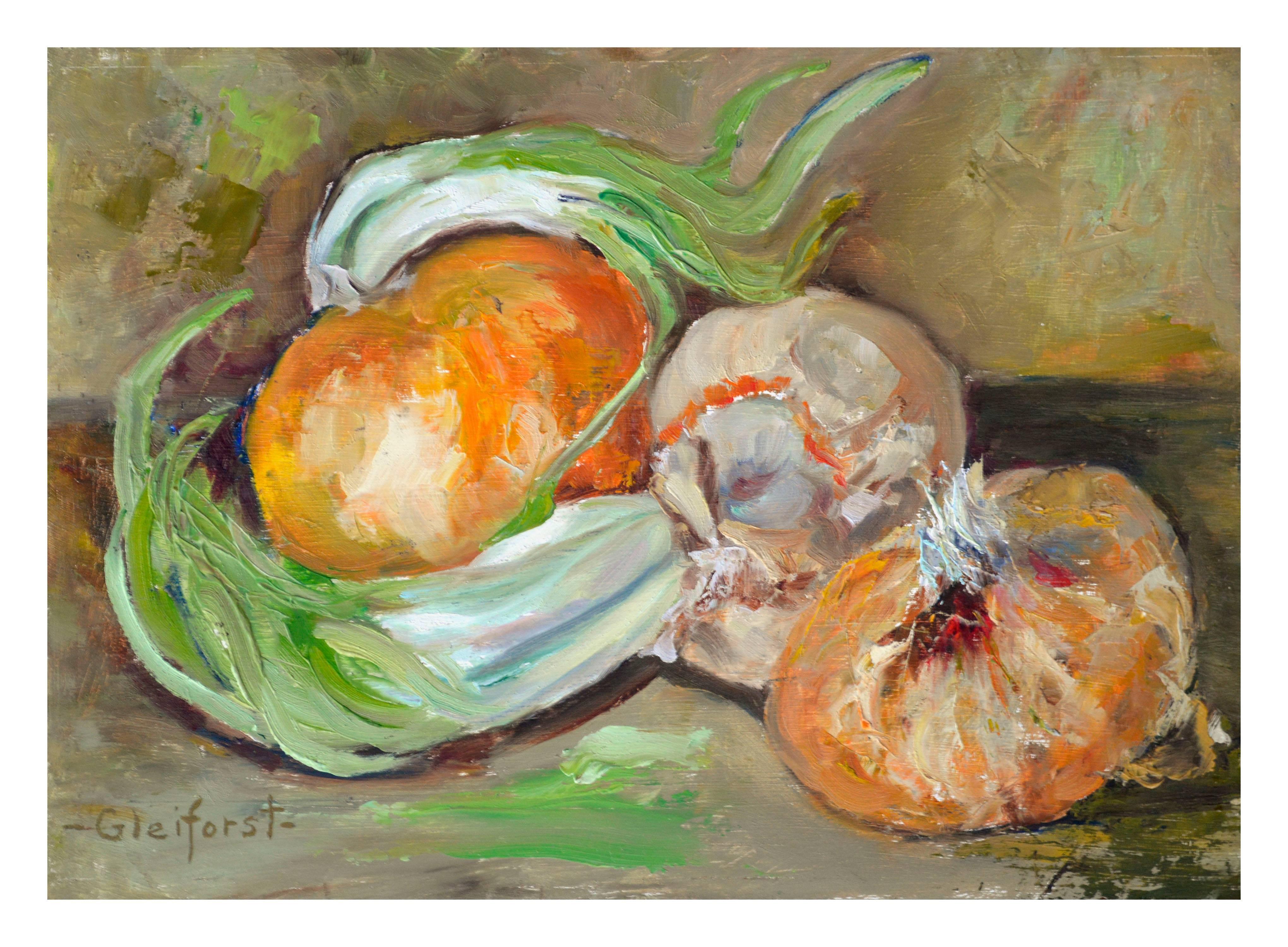 Helen Enoch Gleiforst Still-Life Painting - Mid Century Onion & Garlic Still Life