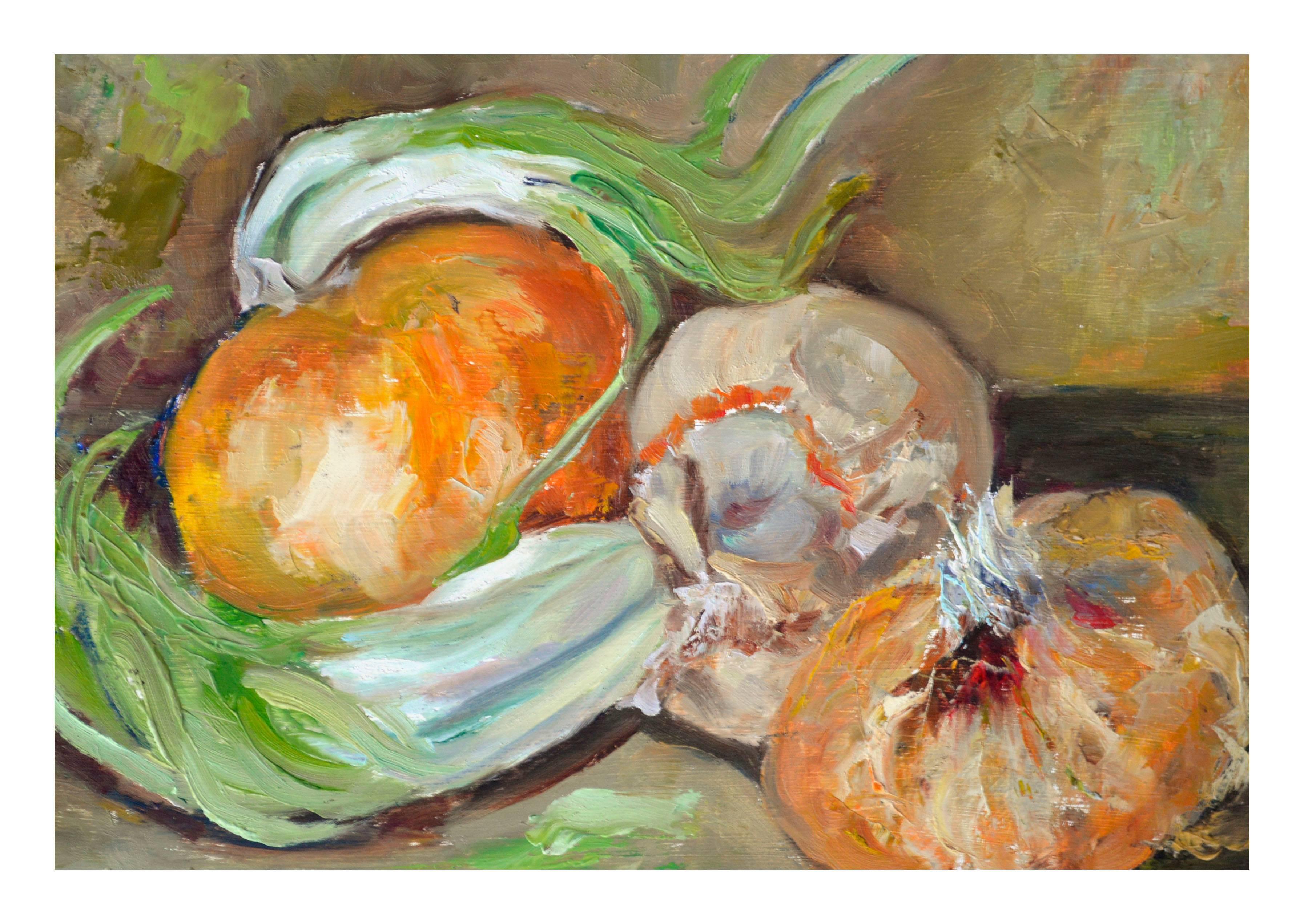 Mid Century Onion & Garlic Still Life - Painting by Helen Enoch Gleiforst