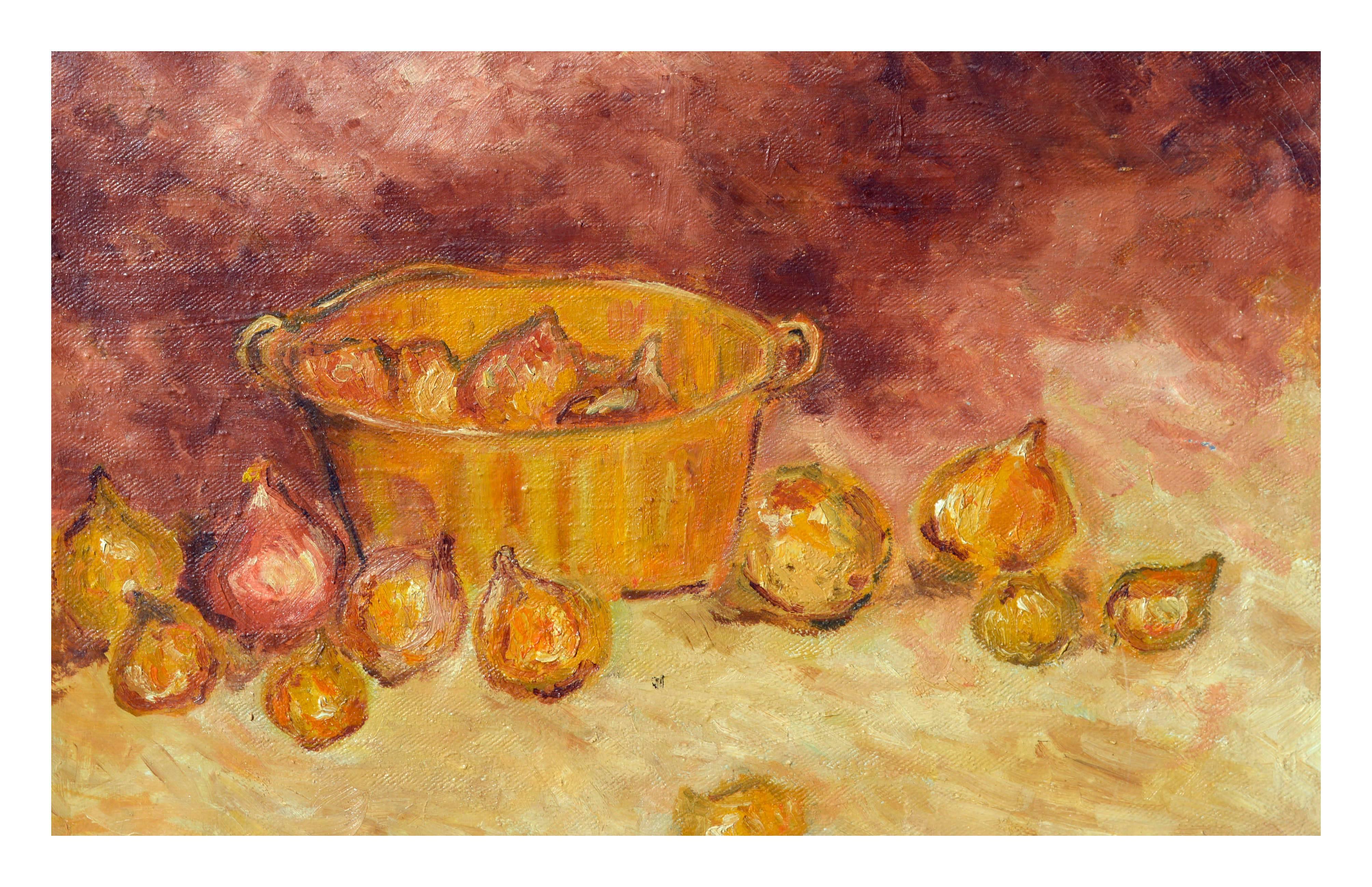Mid Century Onions and Copper Pot Still Life - Painting by Daniel Wohlgemuth