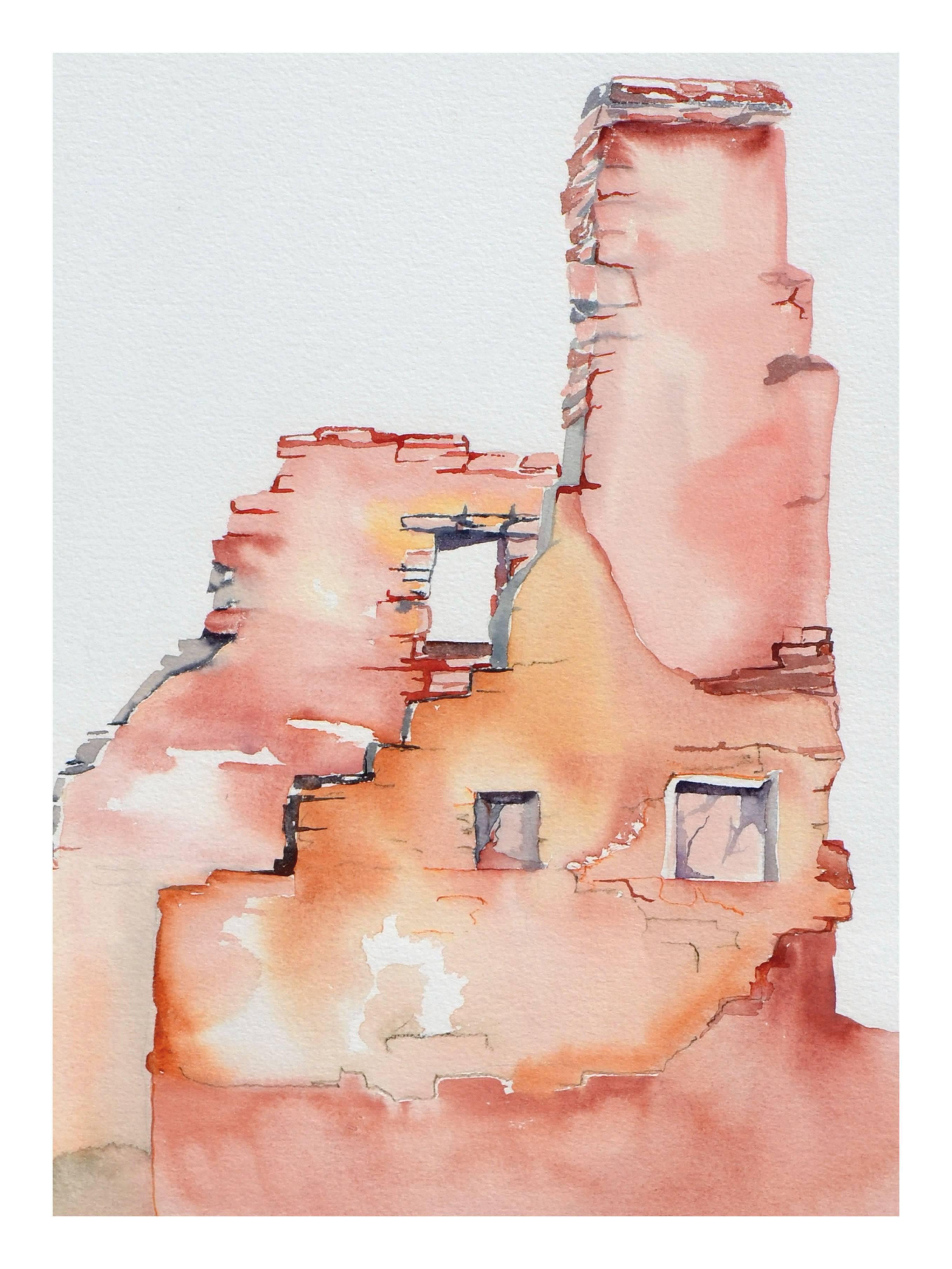 Paysage de la maison antérieure - Gris Landscape Painting par Kay Vigil Carlson