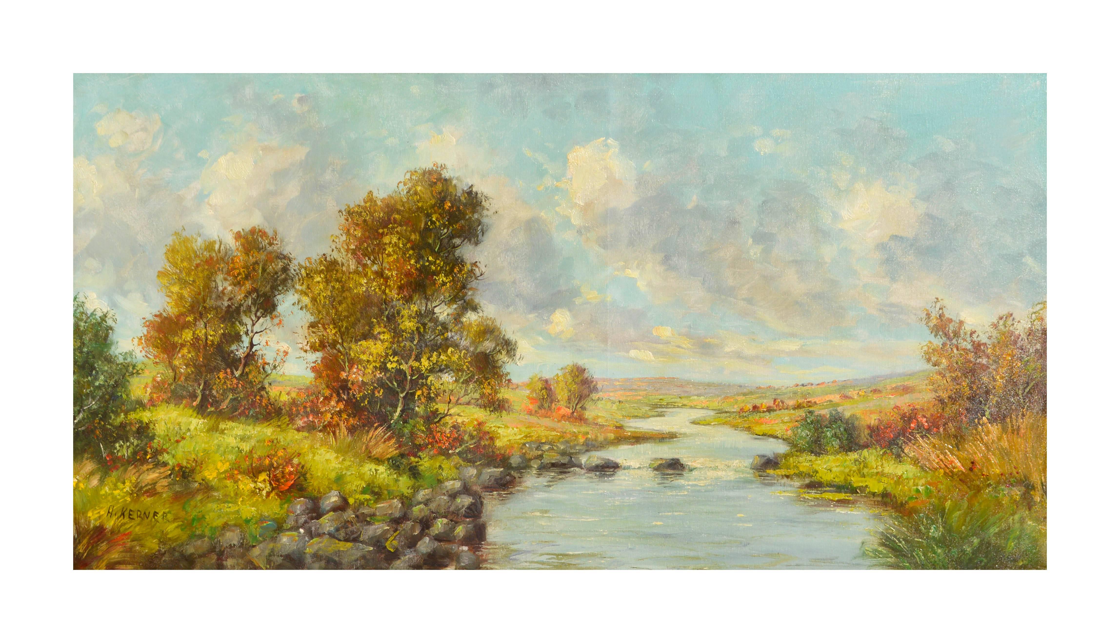 Midcentury Creek in Autumn Landscape - Painting by Hans Kerner