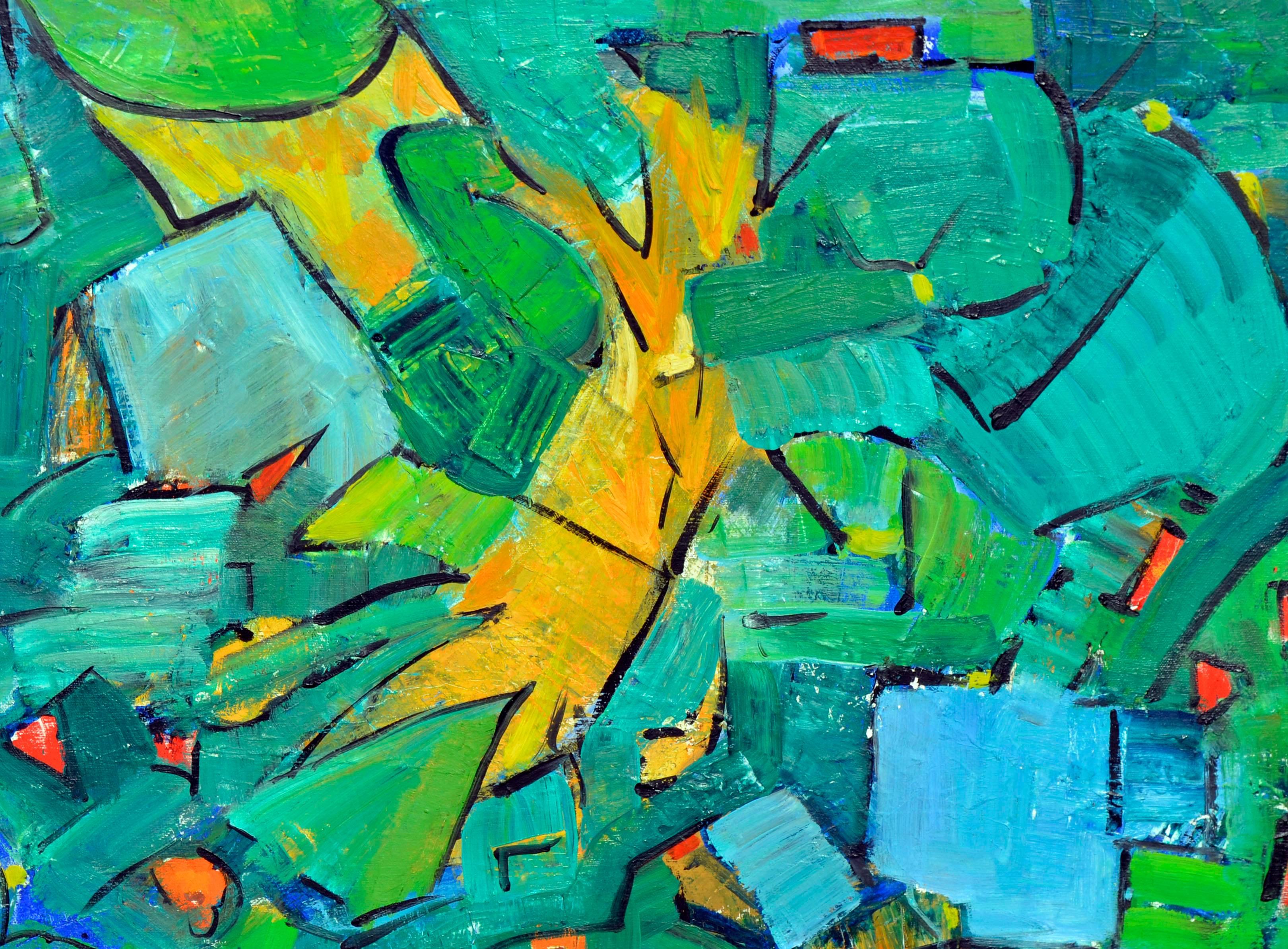Garden Green & Cyan Abstract - Painting by Le Besque