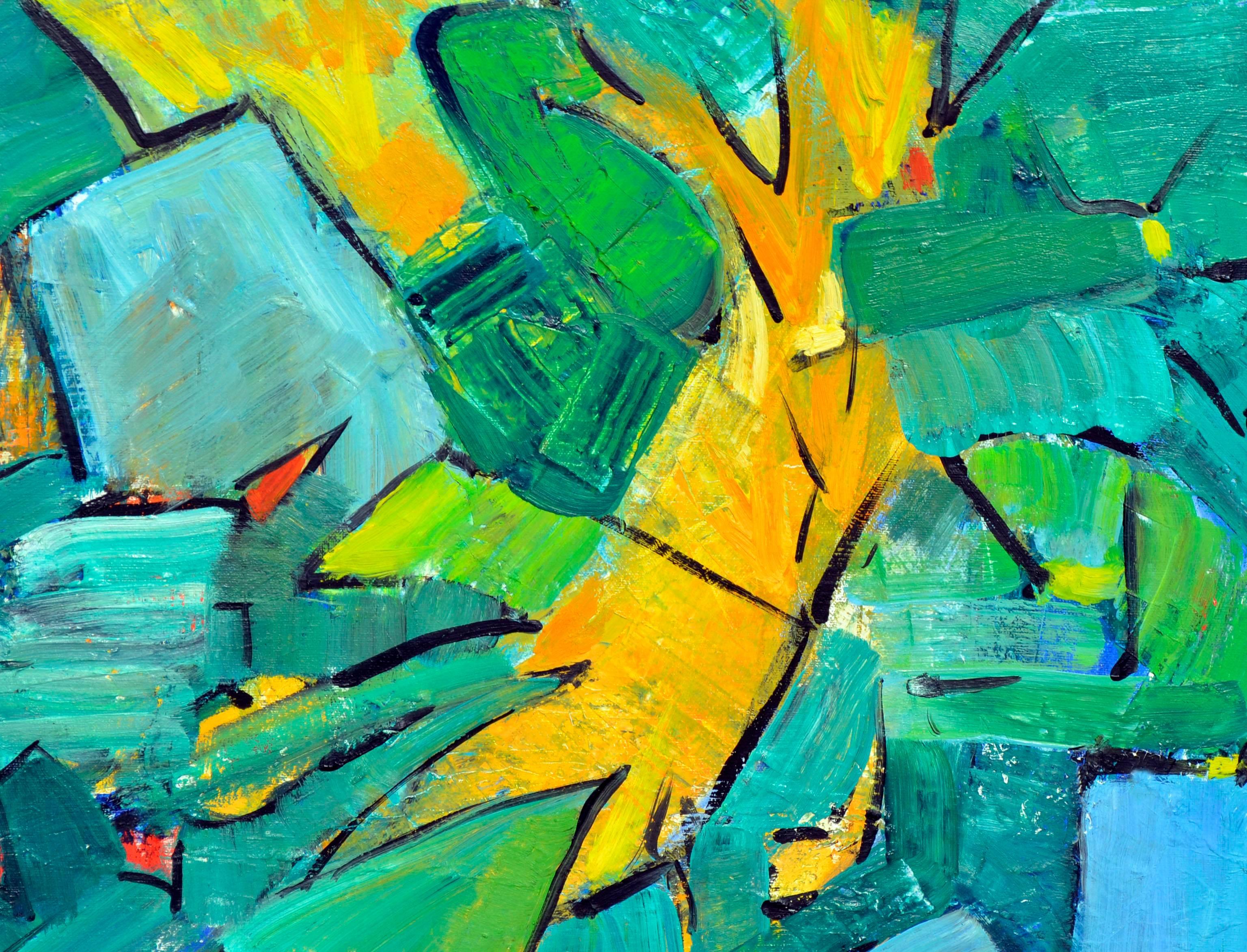 Garden Green & Cyan Abstract - Abstract Expressionist Painting by Le Besque