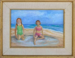 Two Girls on the Beach - Figurative Landscape 