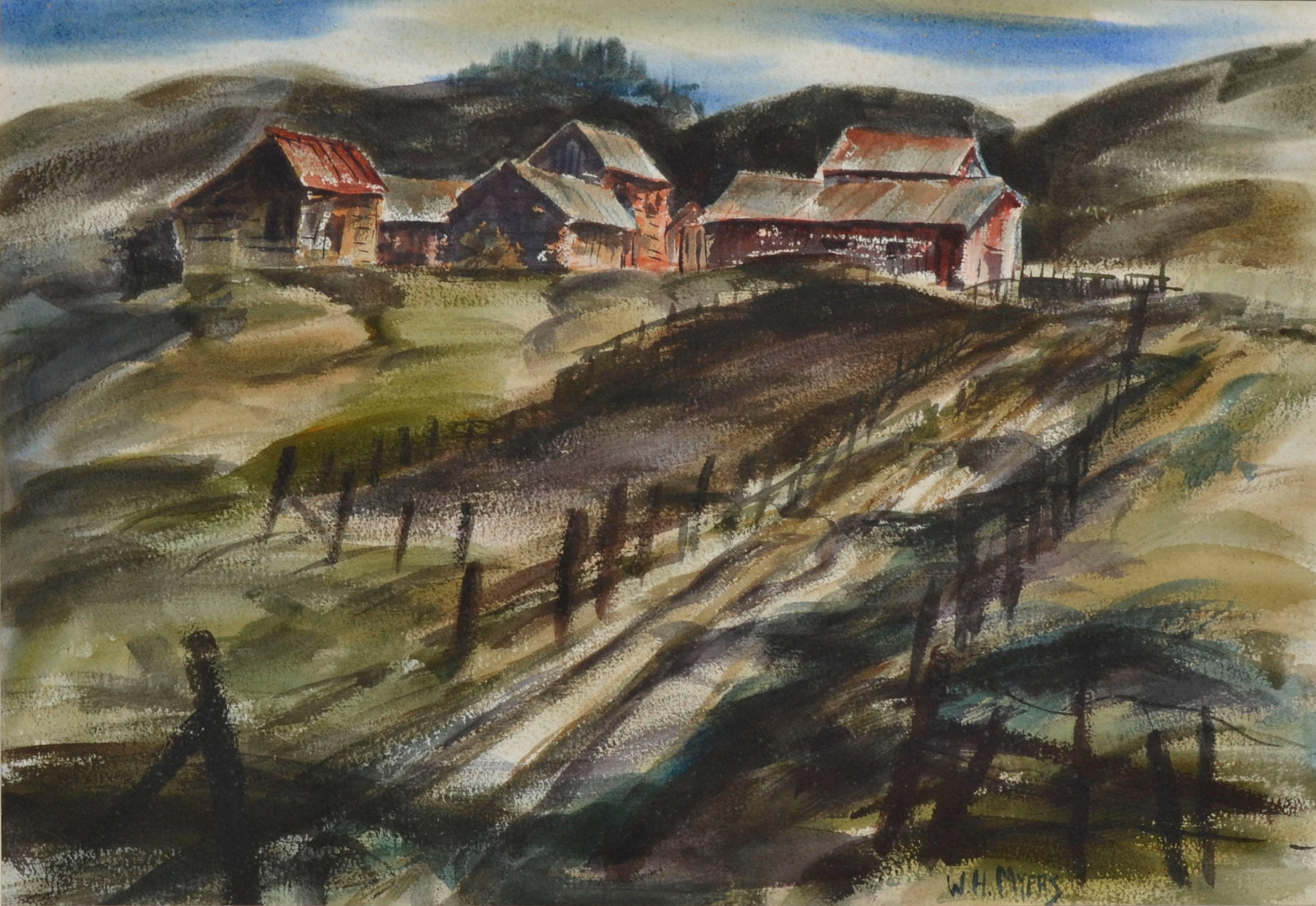 Hillside Farm Landscape  - Painting by W. H. Myers