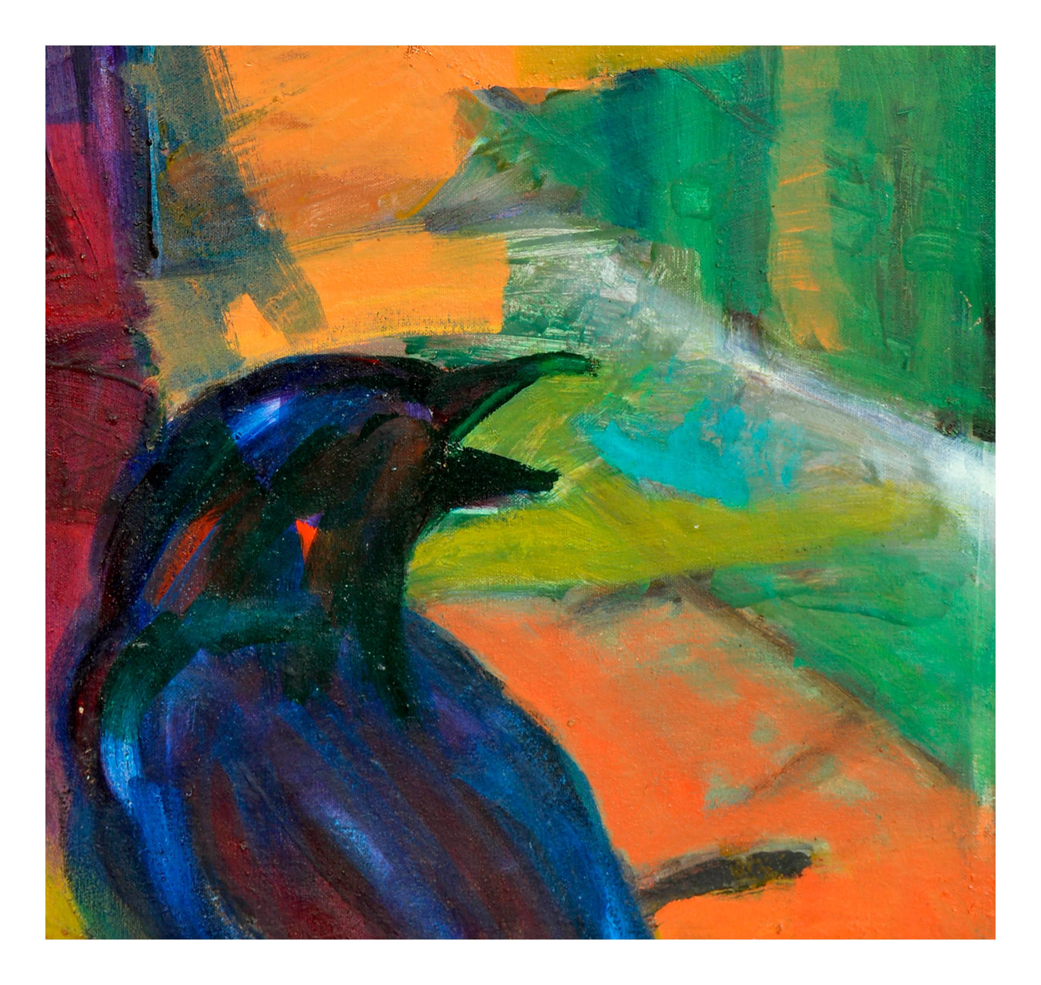 Vintage Abstract Expressionism -- Crow's Night Call - Painting by Kristin Cohen