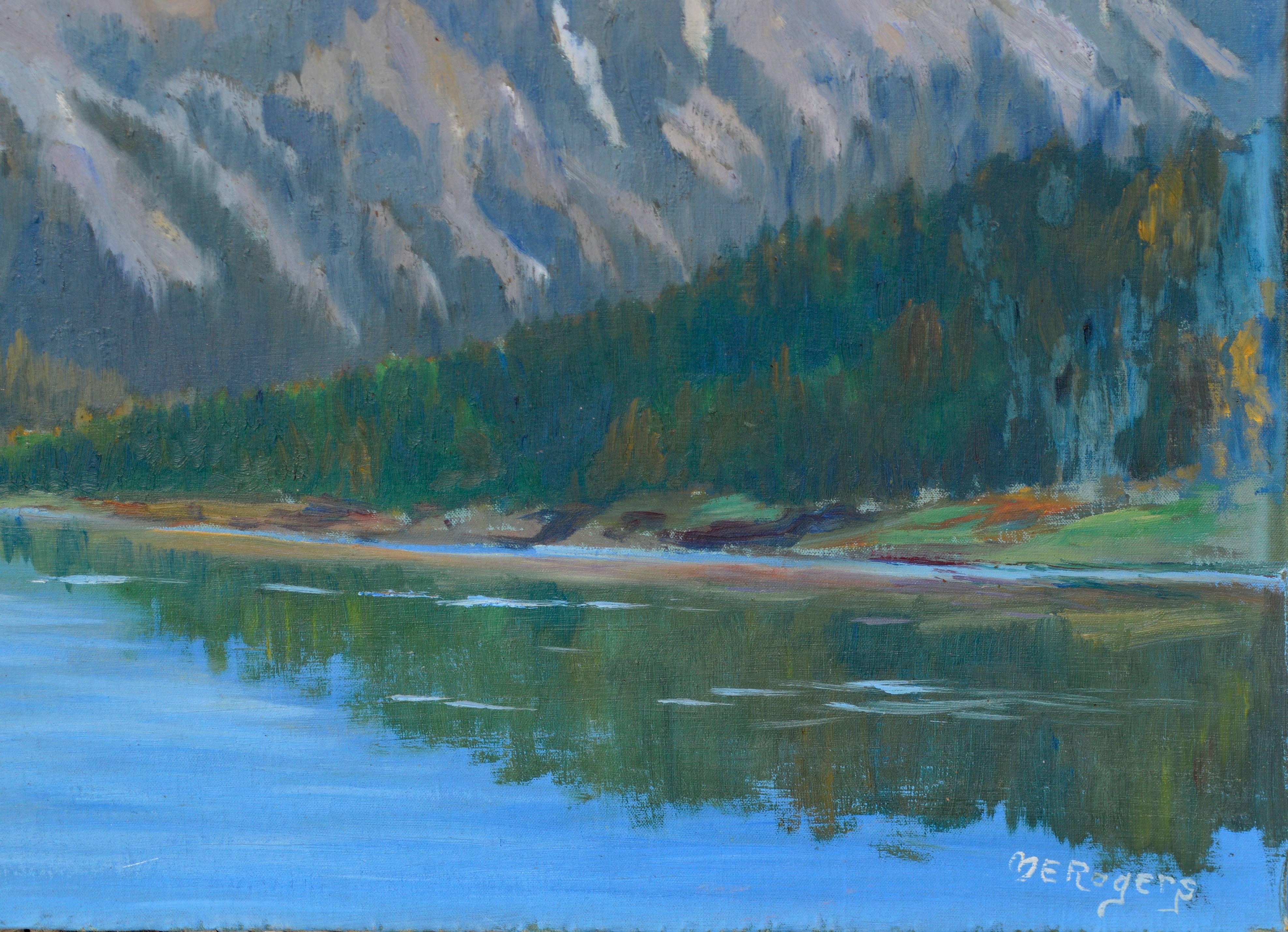 Anfang des 20. Jahrhunderts Sierra Mountain's Mt. Raymond, Kalifornien Landschaft (Grau), Landscape Painting, von Margaret E. Rogers