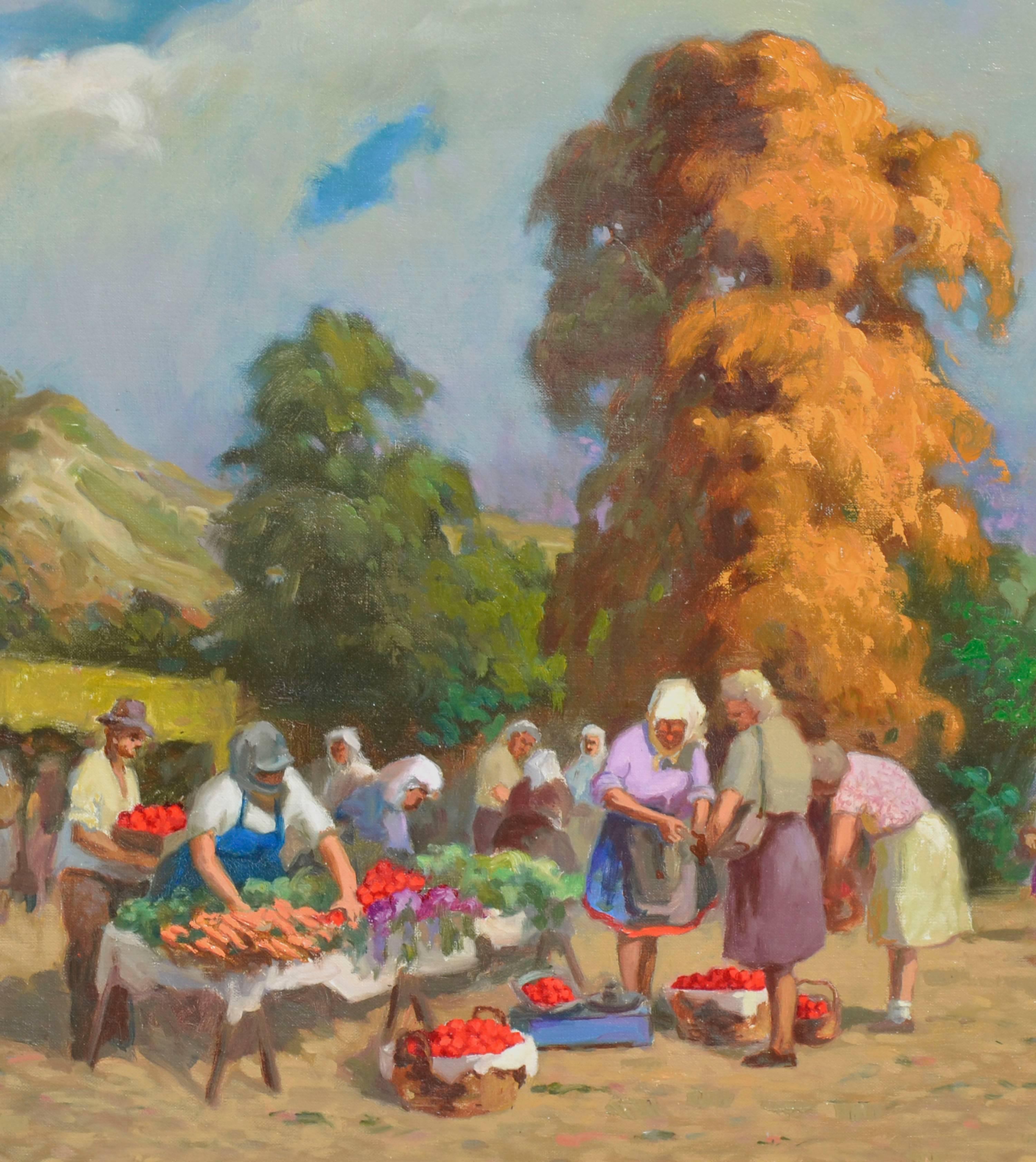 Présentoir de ferme Silesia - Paysage figuratif polonais - Impressionnisme Painting par Gongor