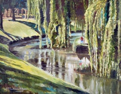 "Avon River - Christ Church, New Zealand" - Mid Century Figurative Landscape