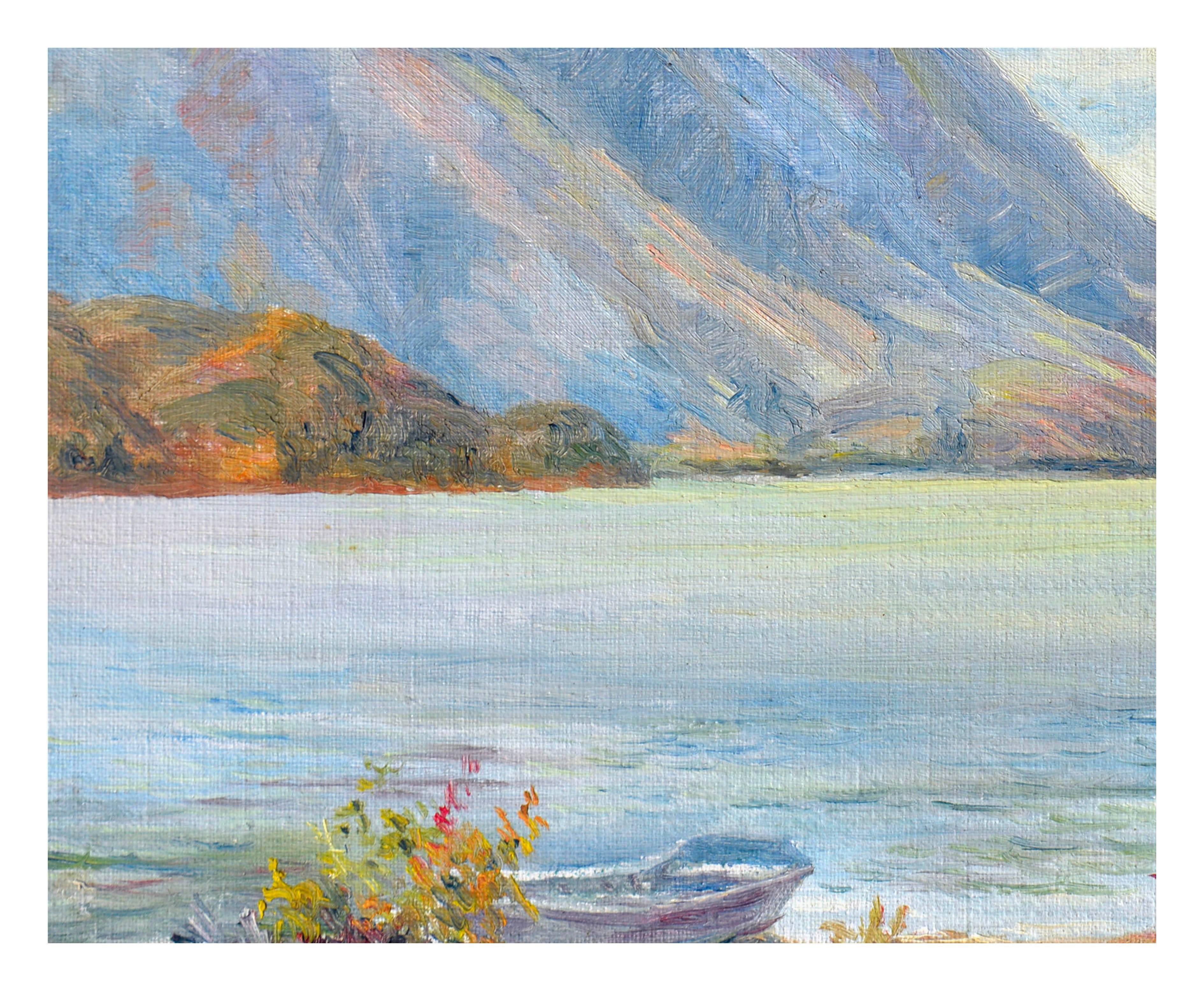 Konocti, Klarer See – kalifornische Landschaft aus der Mitte des Jahrhunderts (Grau), Landscape Painting, von Margaret E. Rogers