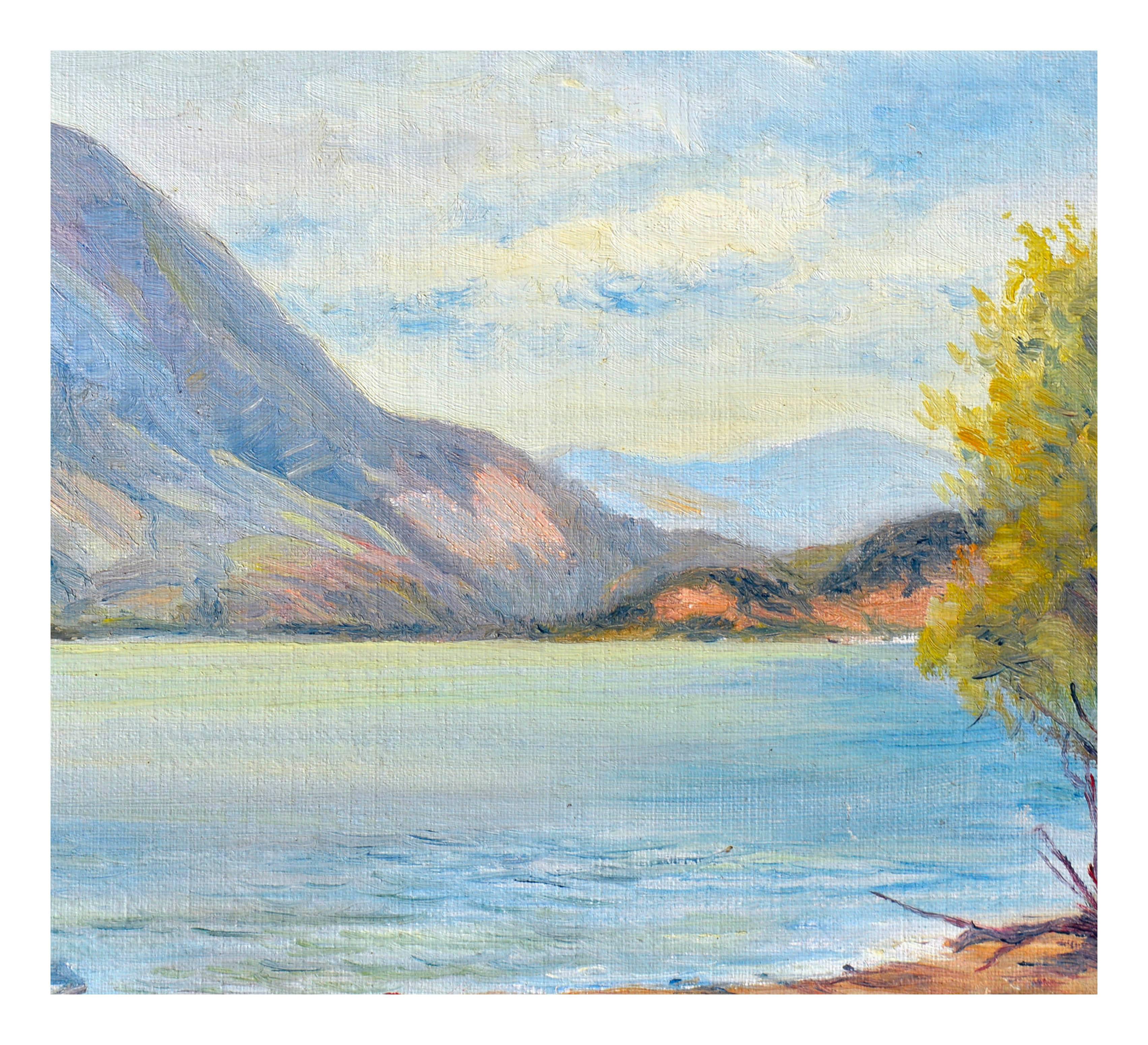 Wunderschöne kalifornische Landschaft von Clear Lake's Mount Konocti aus der Mitte des Jahrhunderts von Margaret E. Rogers (Amerikanerin, 1872-1961), ca. 1940. Unterzeichnet 