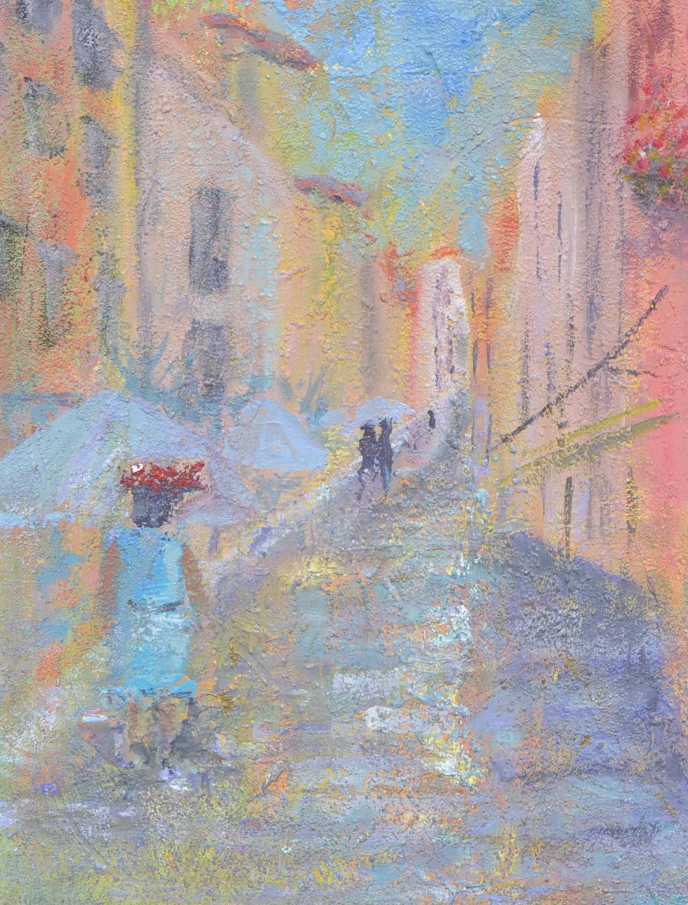 French Street Scene Landscape - Painting by Sandra LaBoue-Erba