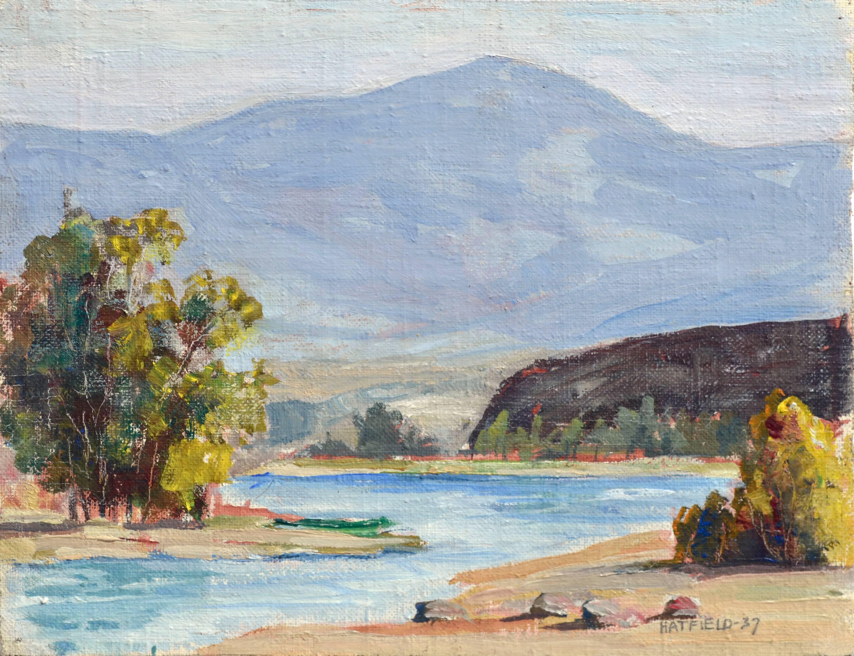 Quiet Stream, Small-Scale Mid Century California Landscape, 1937  - Painting by Dalzell Hatfield