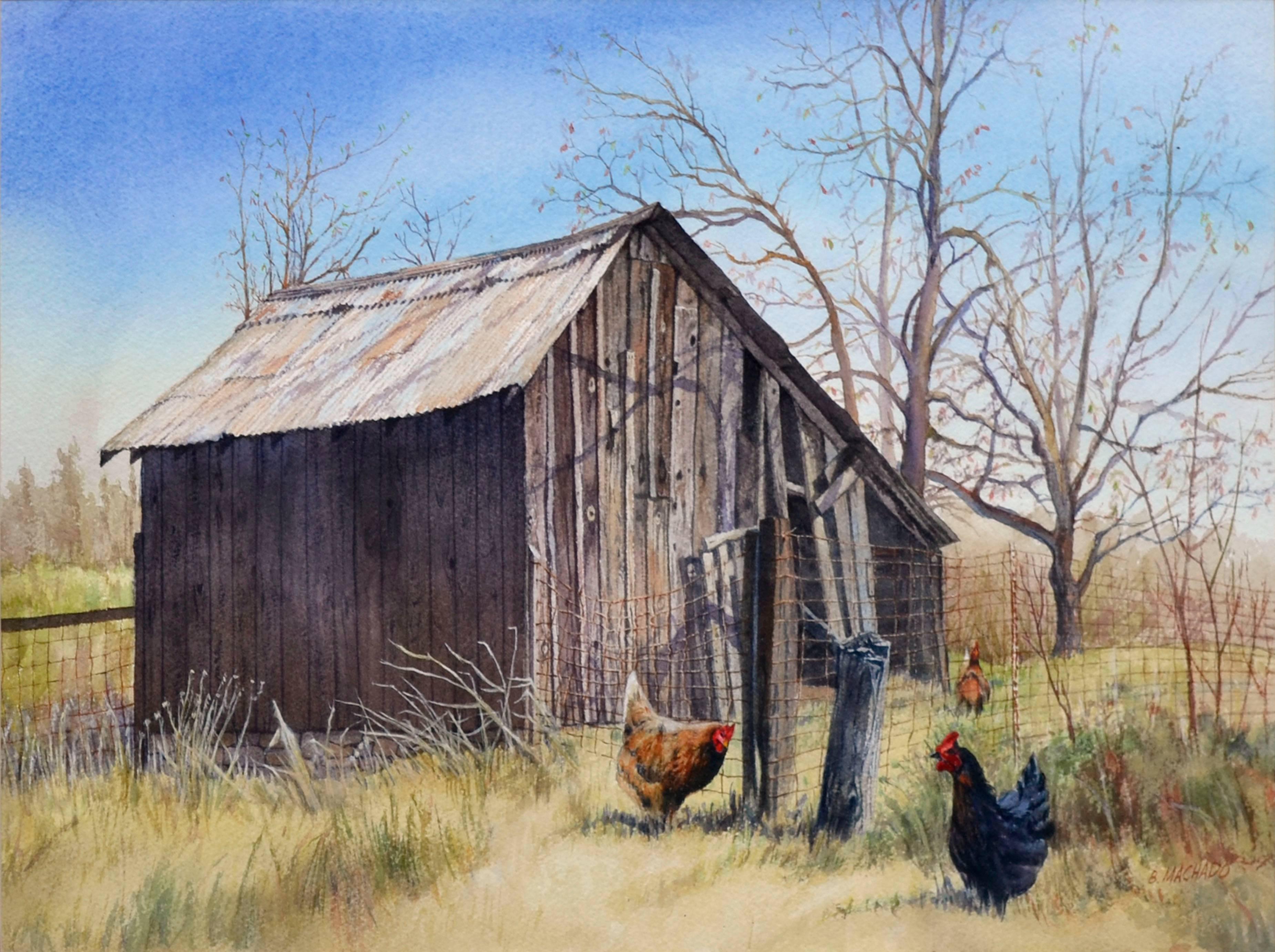 Old Barn with Chickens Landscape  - Art by Bart Machado