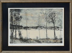 "Bord de la Forêt et Maisons Sous la Neige" - Winter Forest Landscape Lithograph