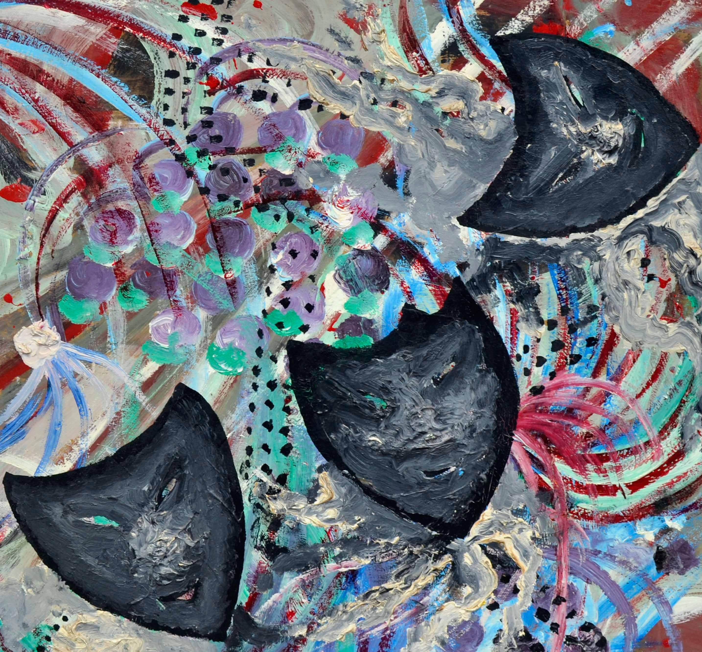 Drei Masken, Abstrakt, Mitte des Jahrhunderts (Abstrakter Expressionismus), Painting, von Novak American