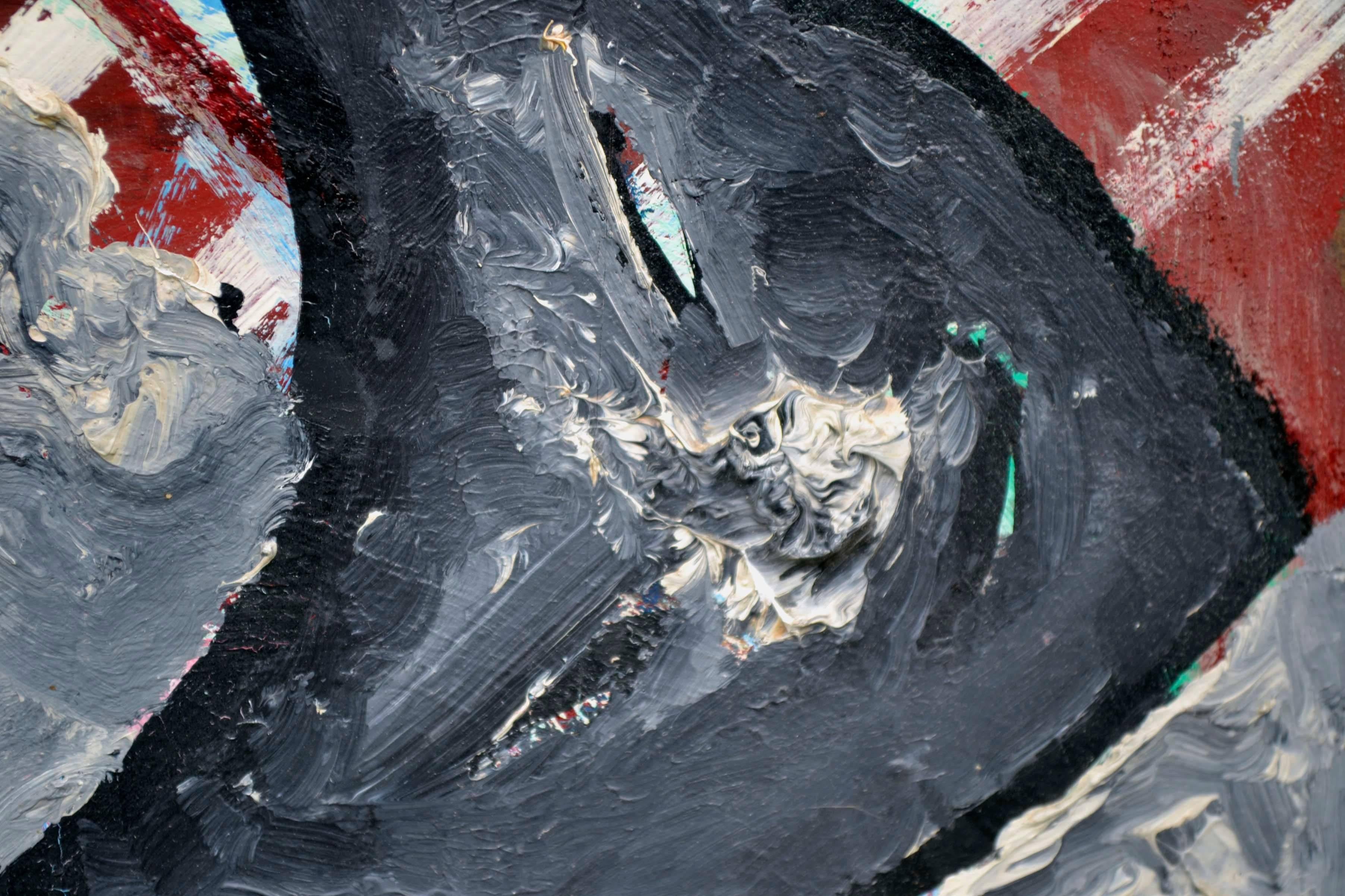 Tre maschere astratte di Novak (americano, XX secolo). Presentato in una cornice di legno bianca. Firmato 