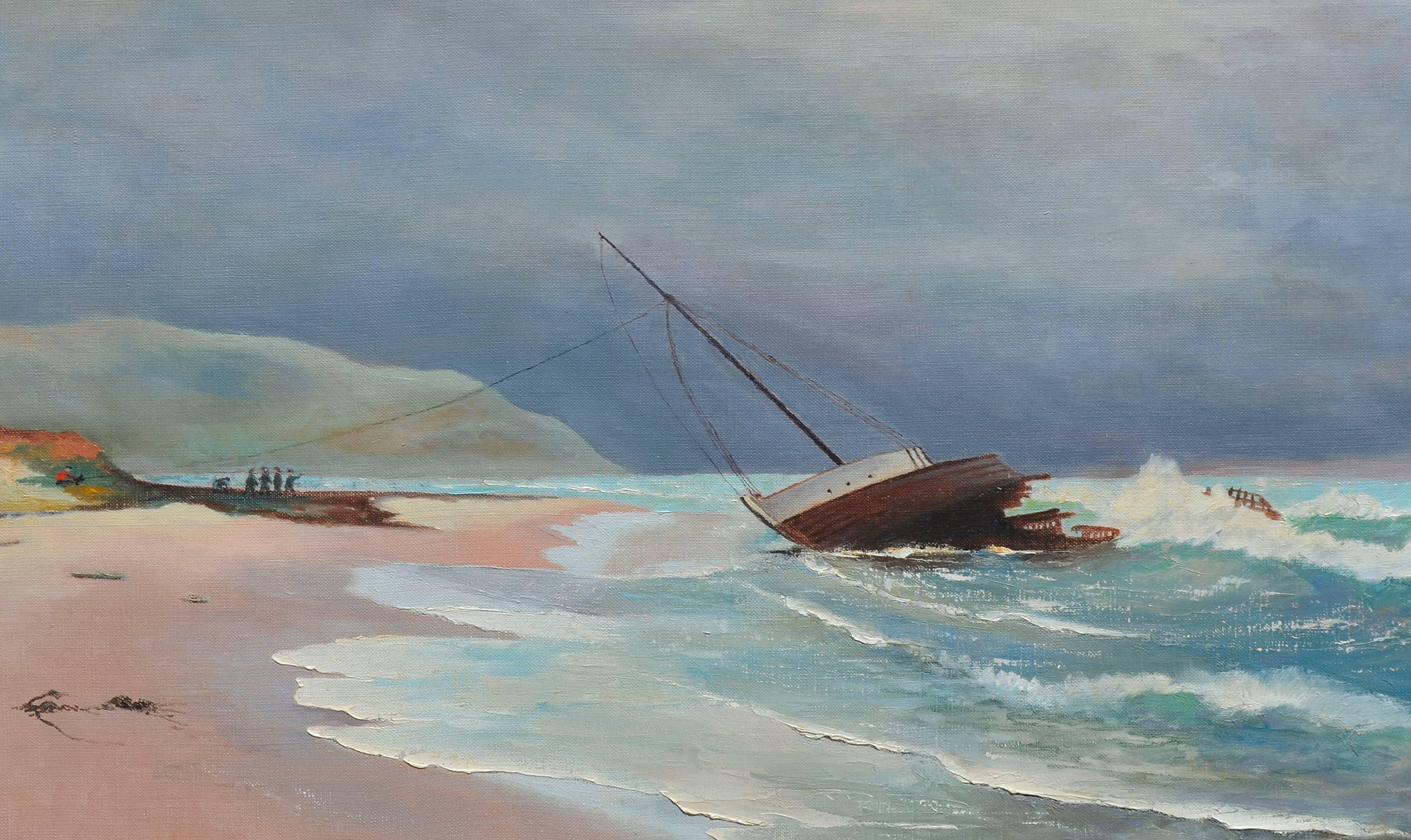 Wreck of the Samoa Off Point Reyes - Mid Century Figurative Seascape  - Painting by Edward J. Walters