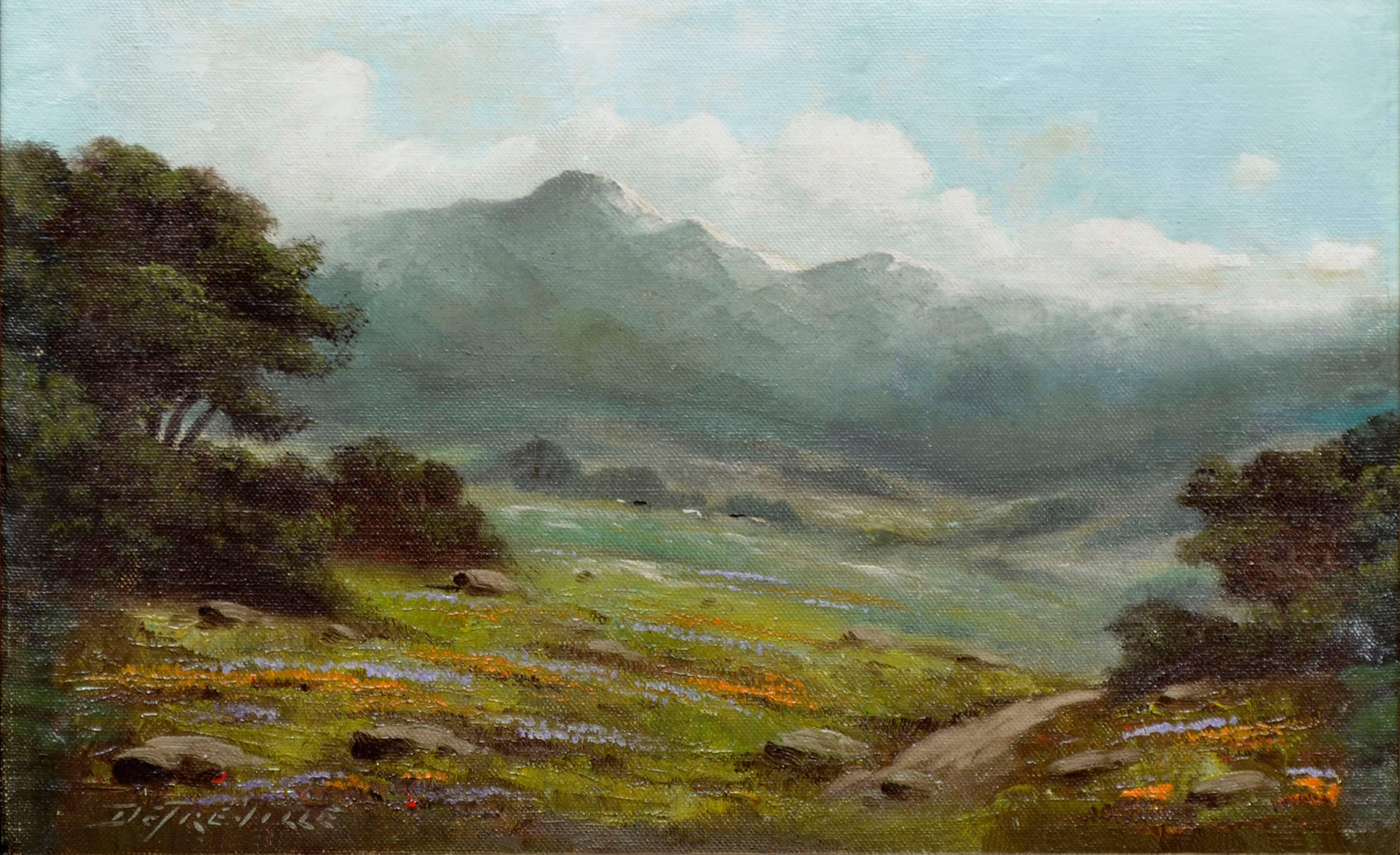 Mount Tamalpais with Lupines and Poppies - Painting by Richard DeTreville