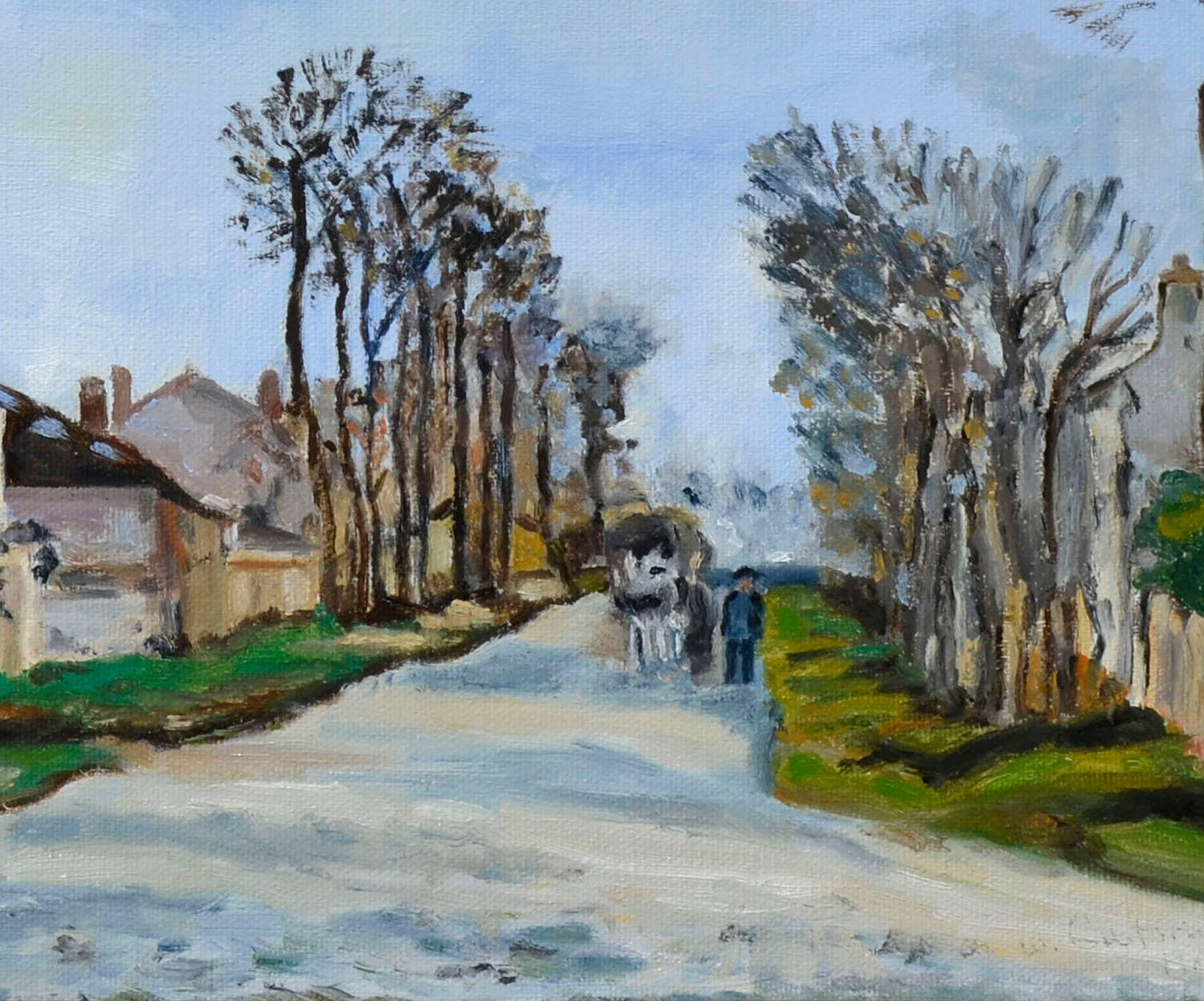 Vintage-Figurative Landschaftsstraße durch das Dorf (Amerikanischer Impressionismus), Painting, von Gustafson