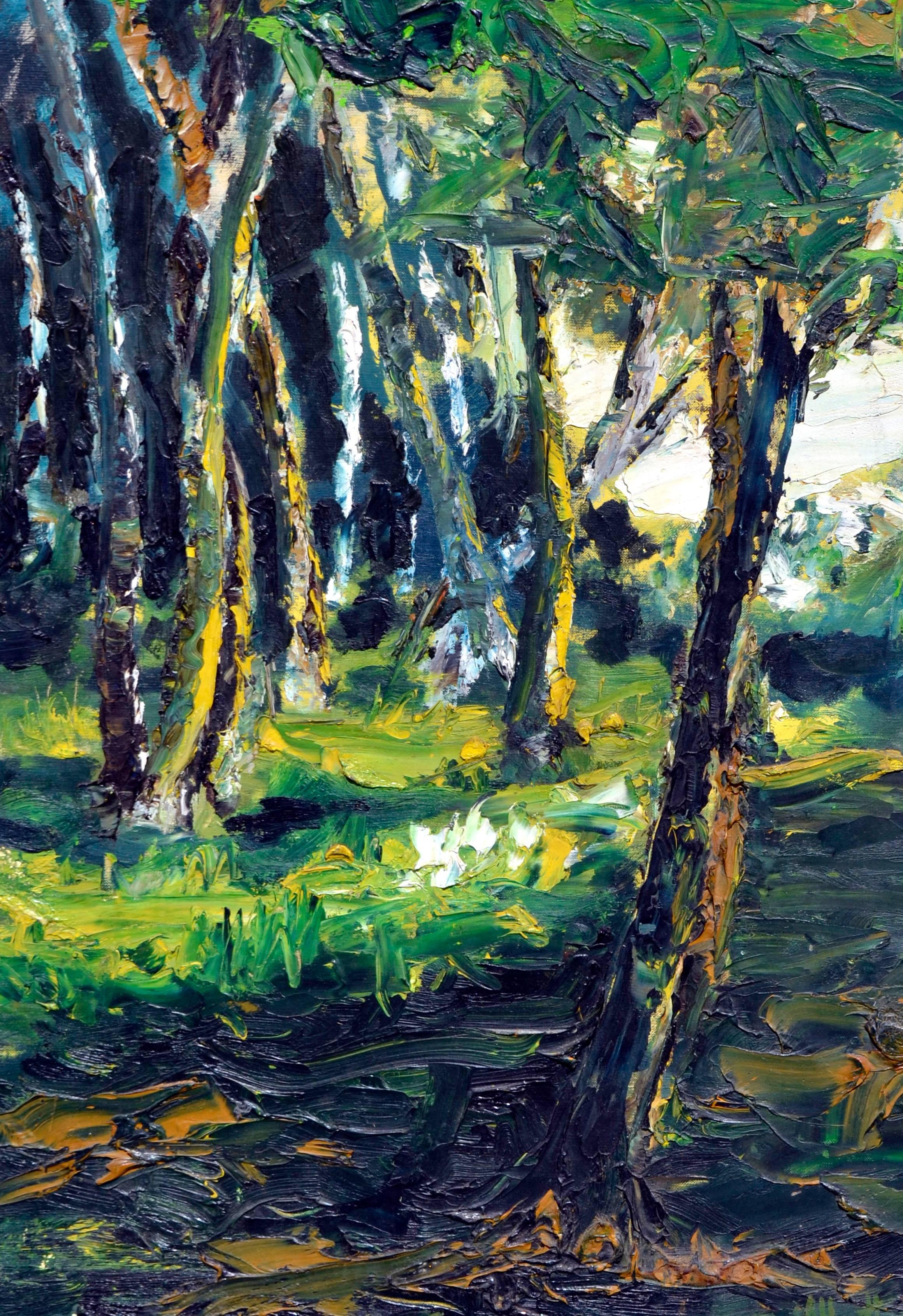 Mid Century Forest Sun Landscape  - Painting by Elmer Albritton