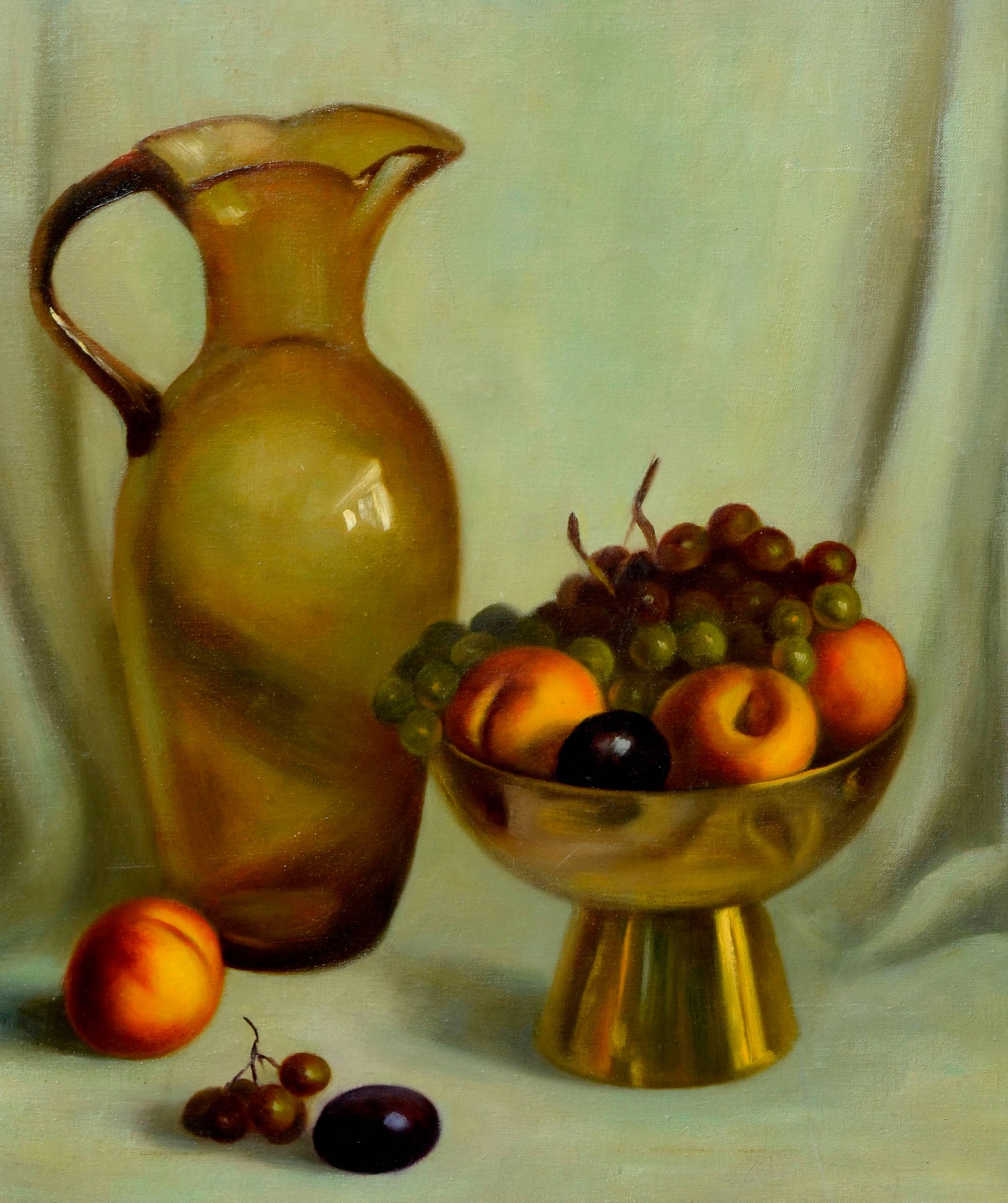 Still Life and Nectarines  - Painting by Ruth Mary Rosengard