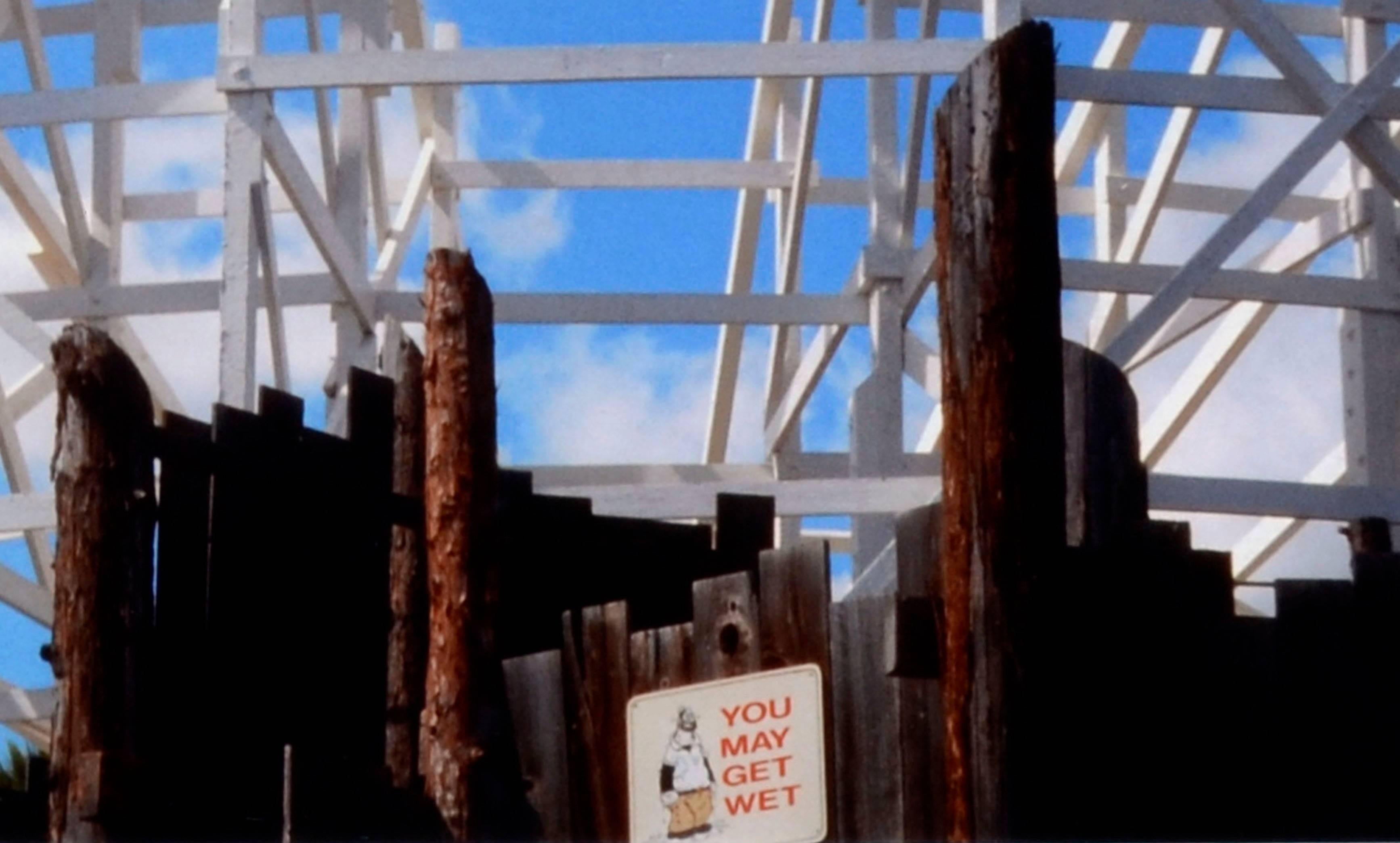 Wonderful color photograph of the roller coaster and palm trees at the Santa Cruz Boardwalk by California artist Deborah Eddy (American, b. 1943). Titled 