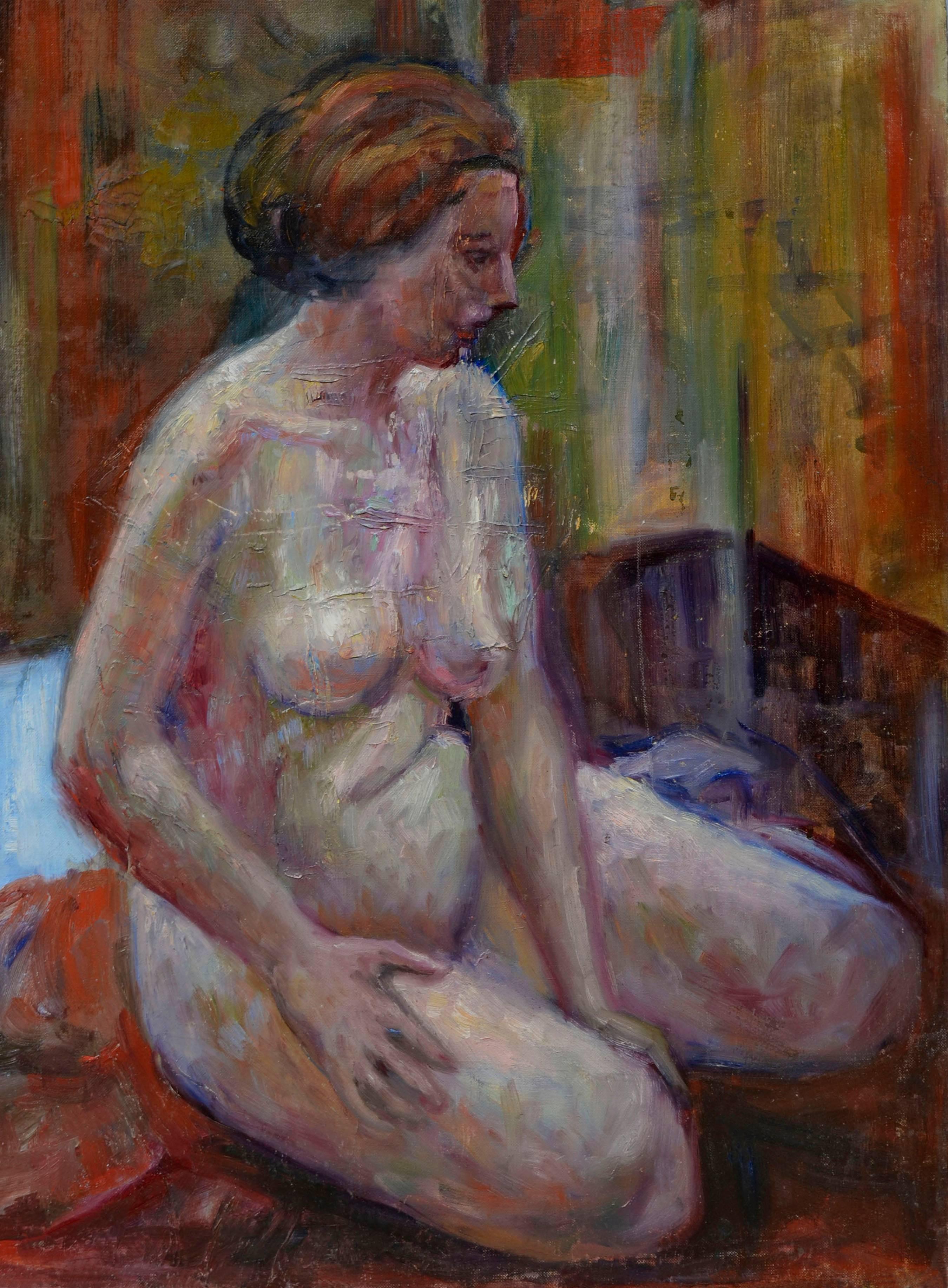 Mid Century Sitting Nude Figurative  - Painting by Elmer Albritton