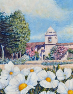 Vintage Carmel Mission Landscape with Flowers