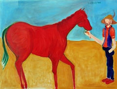 Vintage Red Horse & Cowboy by Molly Brubaker