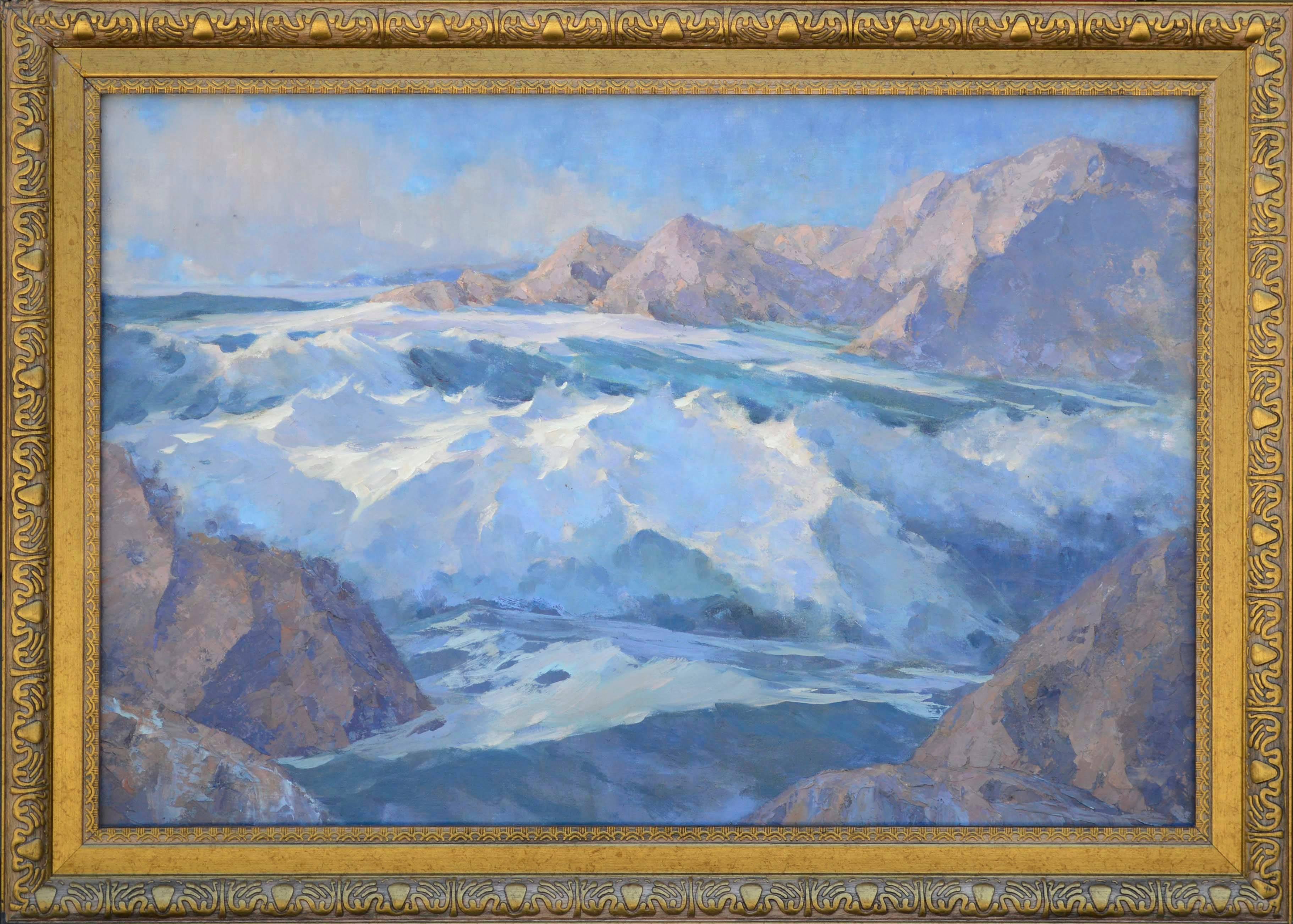 Unknown Landscape Painting – 1940s Rugged Alaskan Seascape