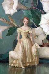 Figurina Art Deco di metà secolo w. Natura morta di cani e gigli di Nell Walker Warner