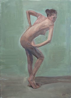 Nude Figure Study, Standing Female Figure with Sage Green