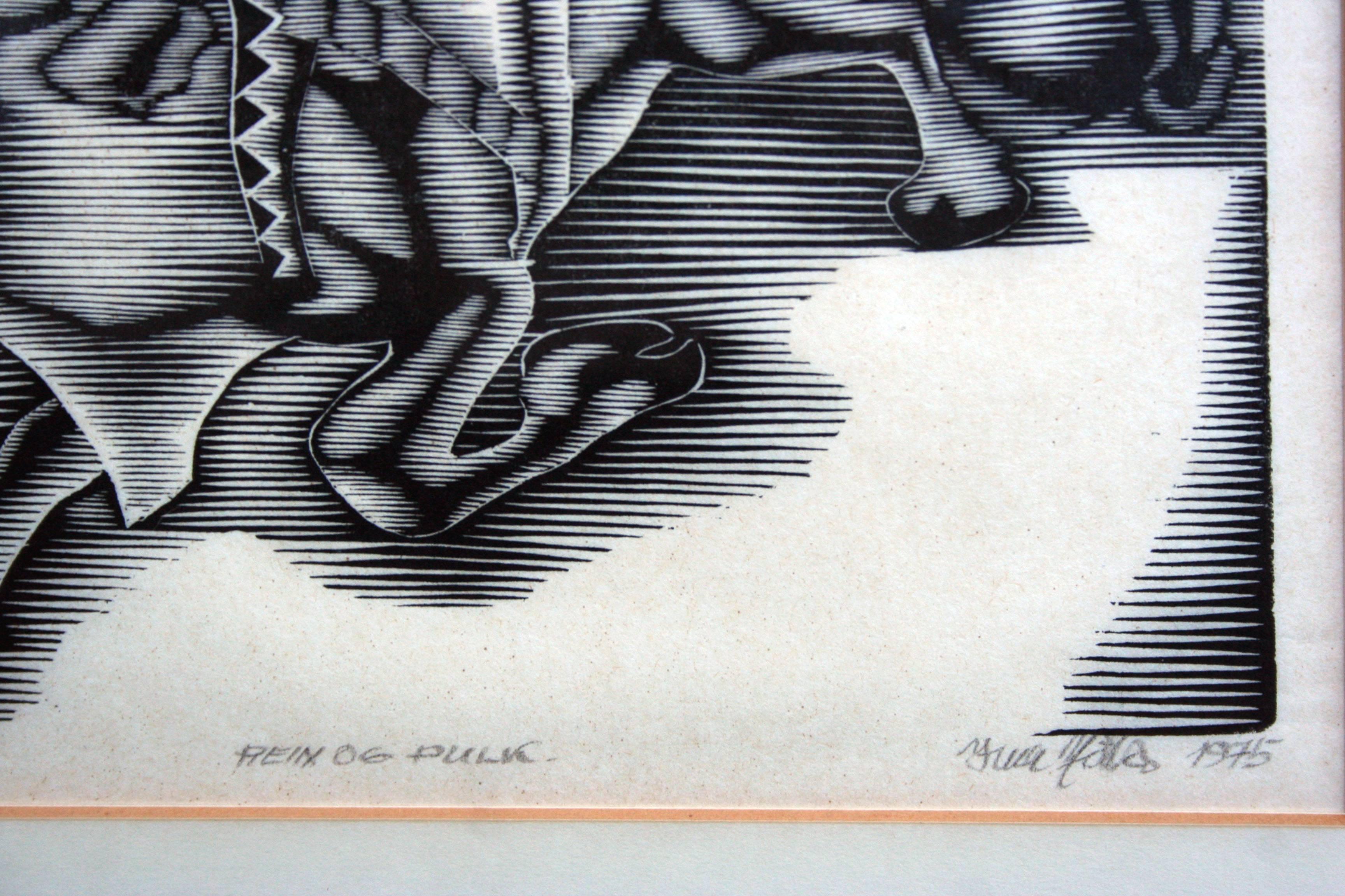 Rein Og Pulk (Reindeer und Sleighs) – Laplander Sami in seinem Pulk (Grau), Figurative Print, von Yuri Mot