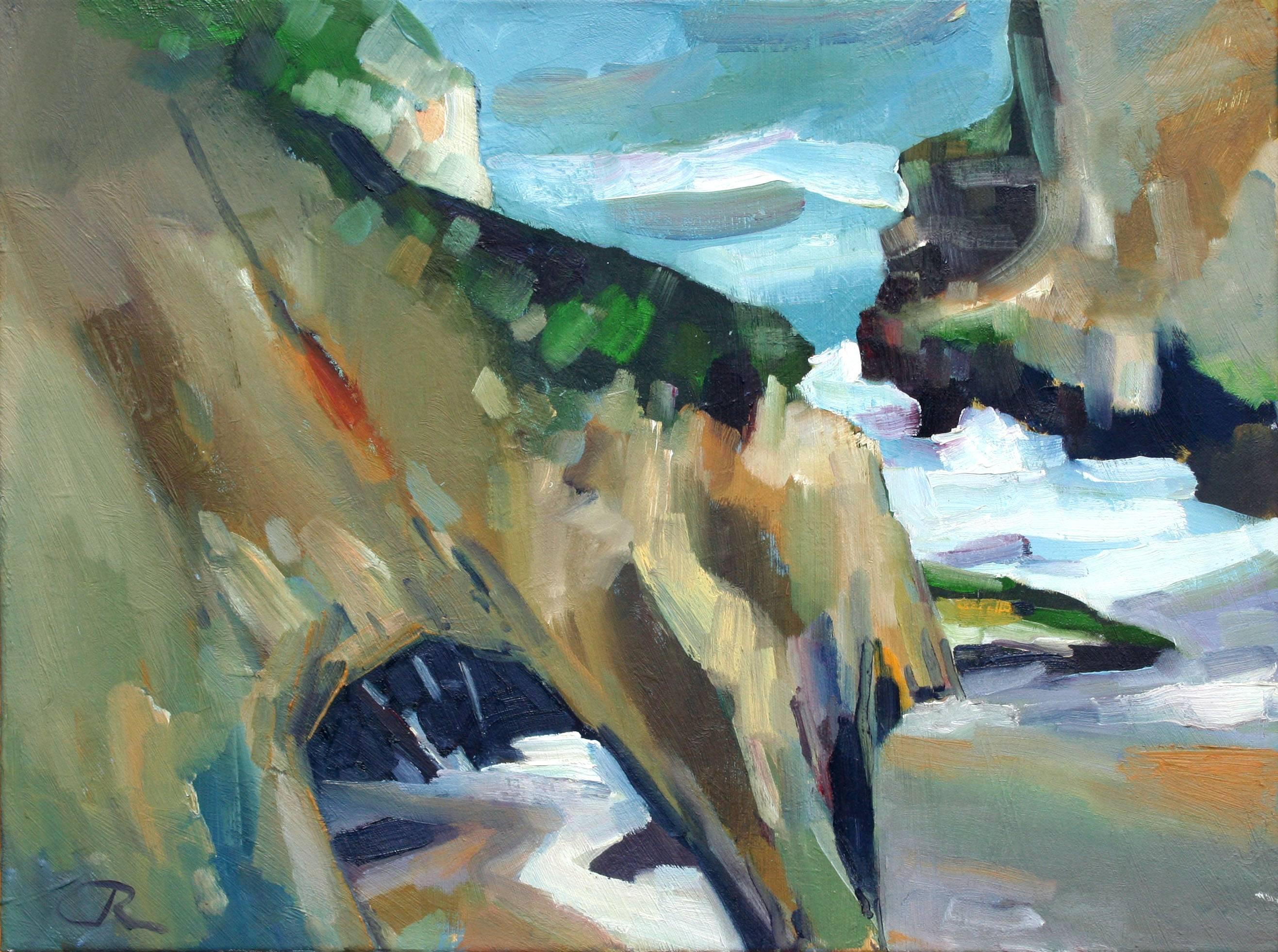 Sea Cave-Landschaft, Expressionistische Seelandschaft – Painting von John Crawford